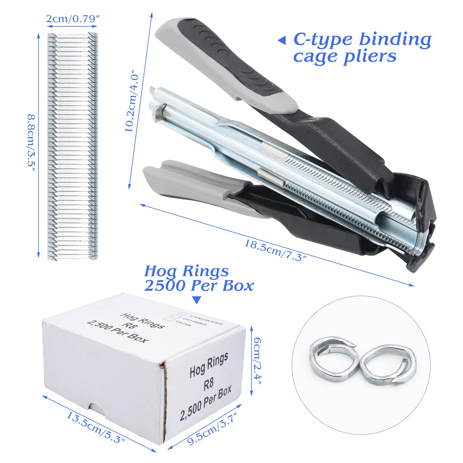 Pinze Per Anelli di Maiale con 2500 Chiodi Di Tipo Pinze Ad Anello Multifunzionali Automatiche Per Gabbie da Allevamento, Gabbie Per Animali Domestici,Strumenti Per la Riparazione di Recinzioni