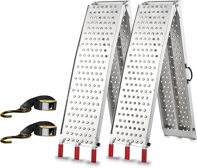 Anti-slip Loading Ramp, gardhom 228x30.5cm ATV Motorcycles Loading Ramp with 680KG/Pair Loading Capacity, Portable Folding Aluminum Ramps with Rubber Tipped Fingers for ATV UTV Trucks