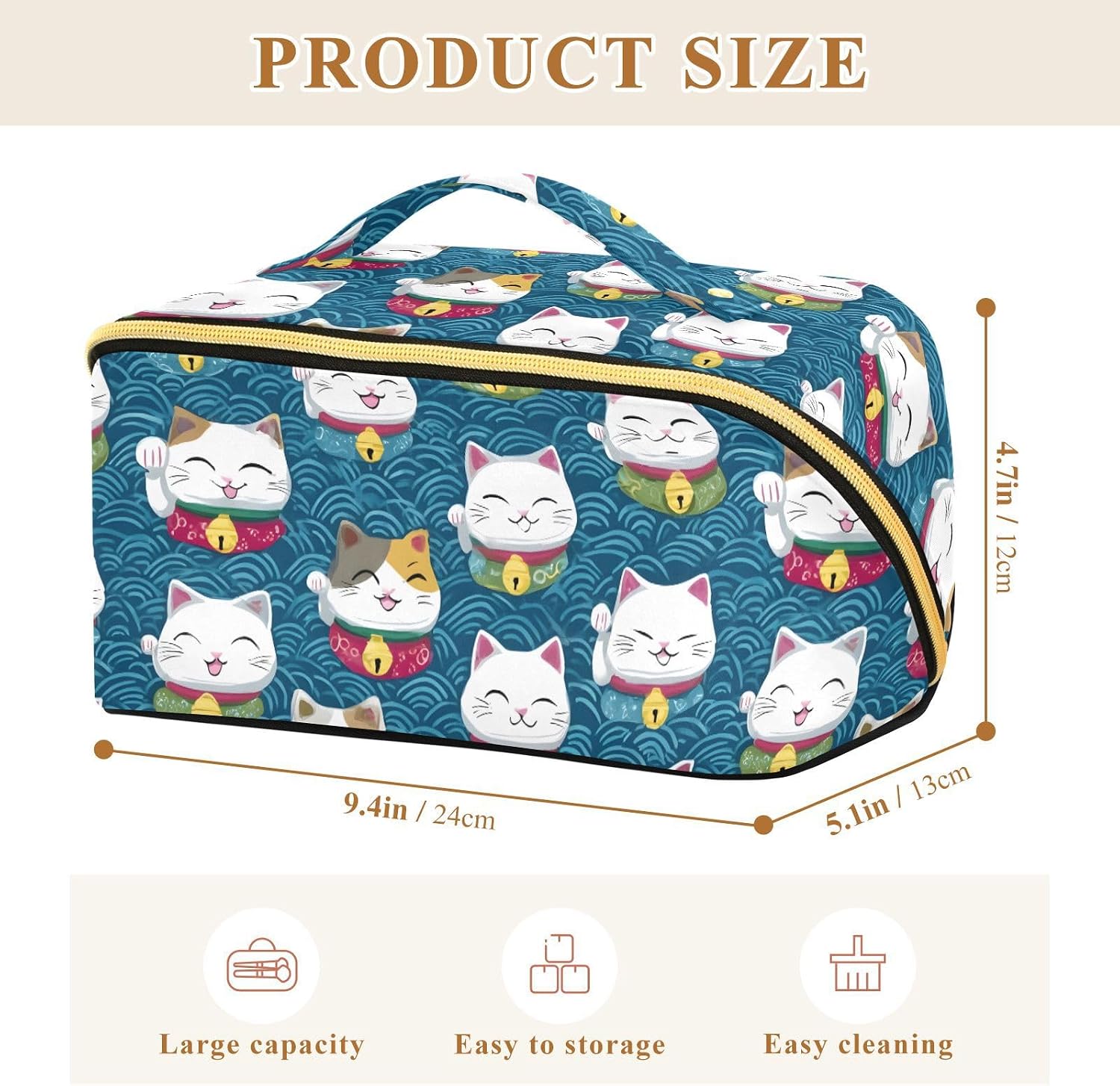 ALAZA Travel Makeup Bag, Lucky Cat Pattern Cosmetic Bag image 3