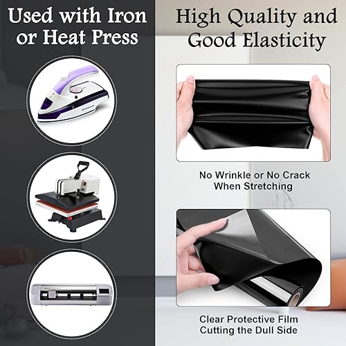 Miniatura 5 de Flasoo Rollo de vinilo de transferencia de calor rojo  Rollo de vinilo HTV rojo de 12 pulgadas x 24 pies para camisas, vinilo para planchar para