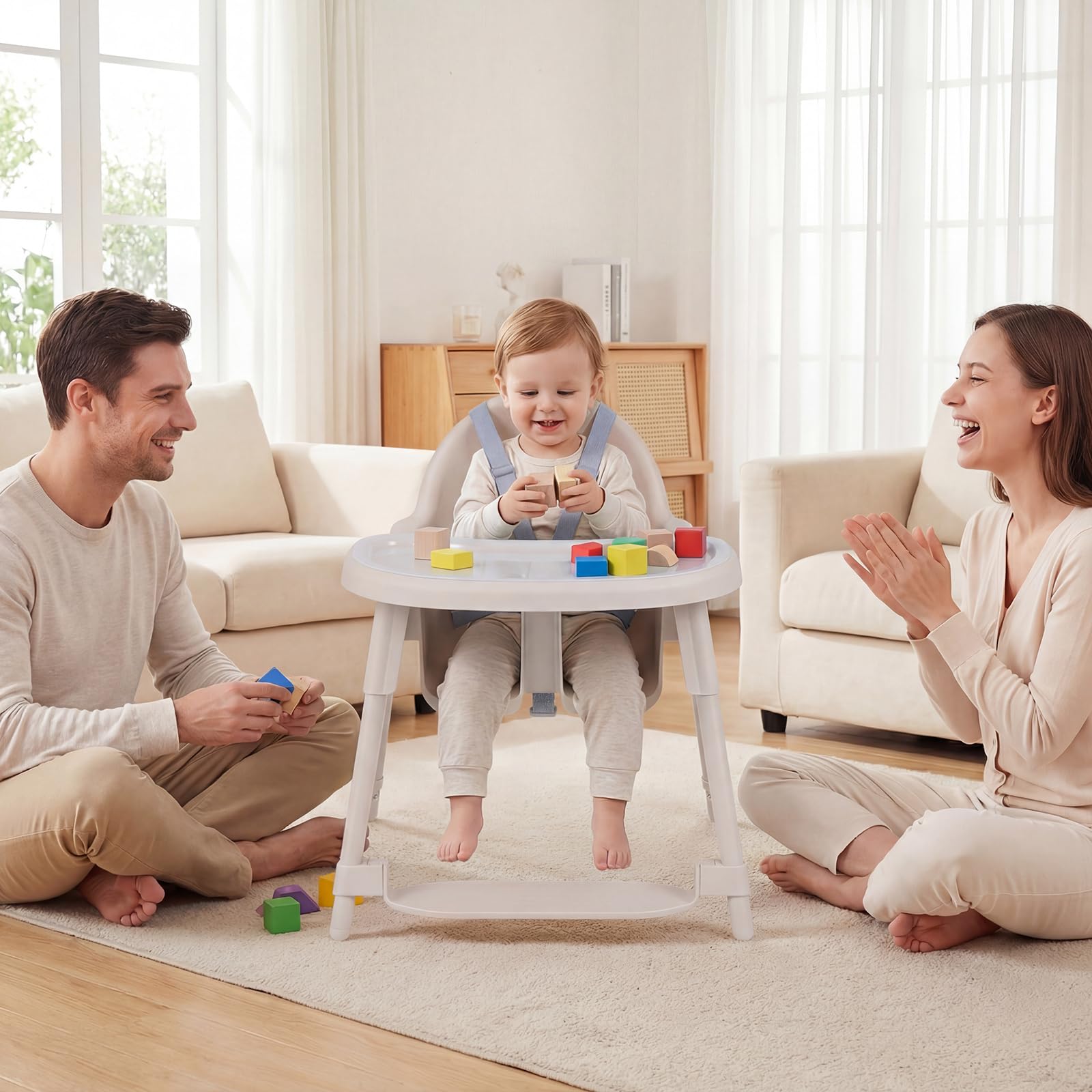 COSTWAY 4 in 1 Seggiolone per Bambini, Vassoio Doppio Rimovibile | Cintura di Sicurezza a 5 Punti, Poggiapiedi Reversibile, per Bambini 6-36 Mesi