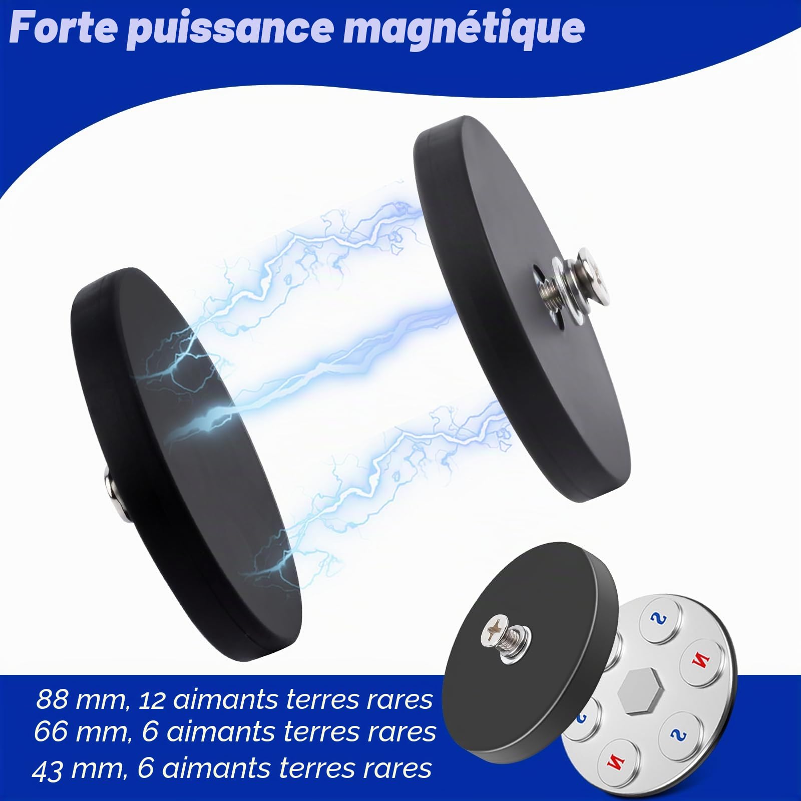 Aimants en néodyme revêtus de caoutchouc pour montage léger (88 mm M8-2 pièces)
