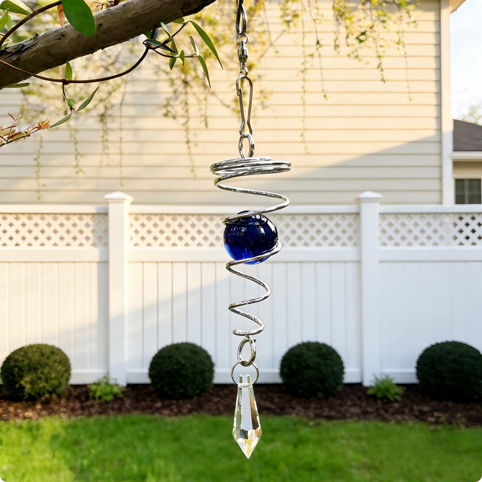 Spiral Crystal Wind Wind Twirler Stainless Steel Crystal Wind Wind Twirler Reflective Outdoor Decor for Garden, Patio Royal Blue-image-30