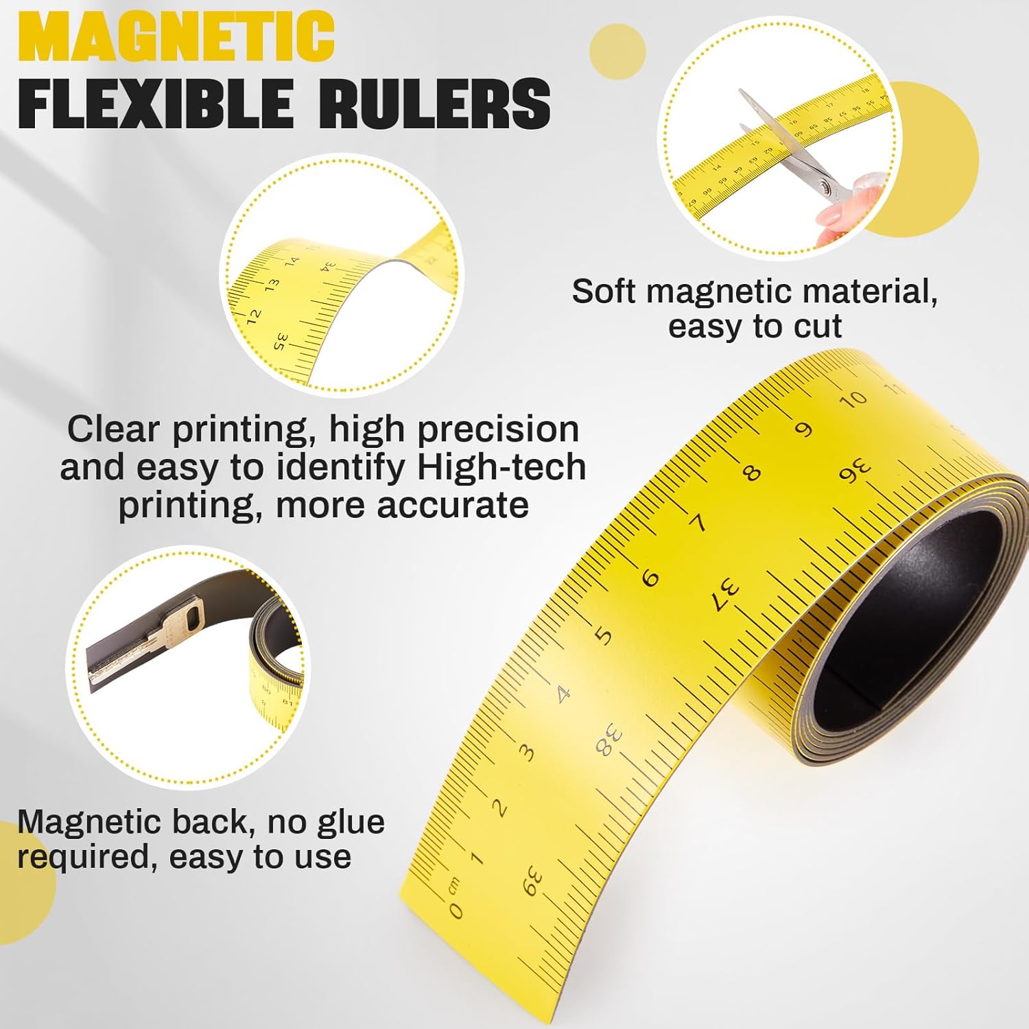 Relaxweex 2 Pcs 39.37 Inch Magnetic Ruler Flexible Magnetic Tape Measure with Both Inches and Centimeters, Suitable for Whiteboard, Lathes, Workshops, Mills, Easy to Take (Yellow)