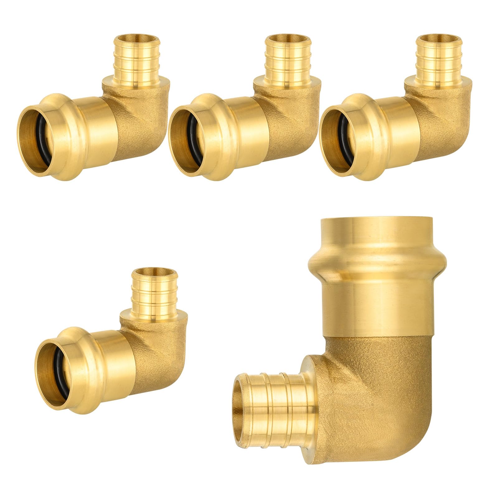 Paquete de 5 prensas de 1 pulgada x 1 pulgada de codo de crimpado, conexión de codo de latón para tubos de cobre y Pex