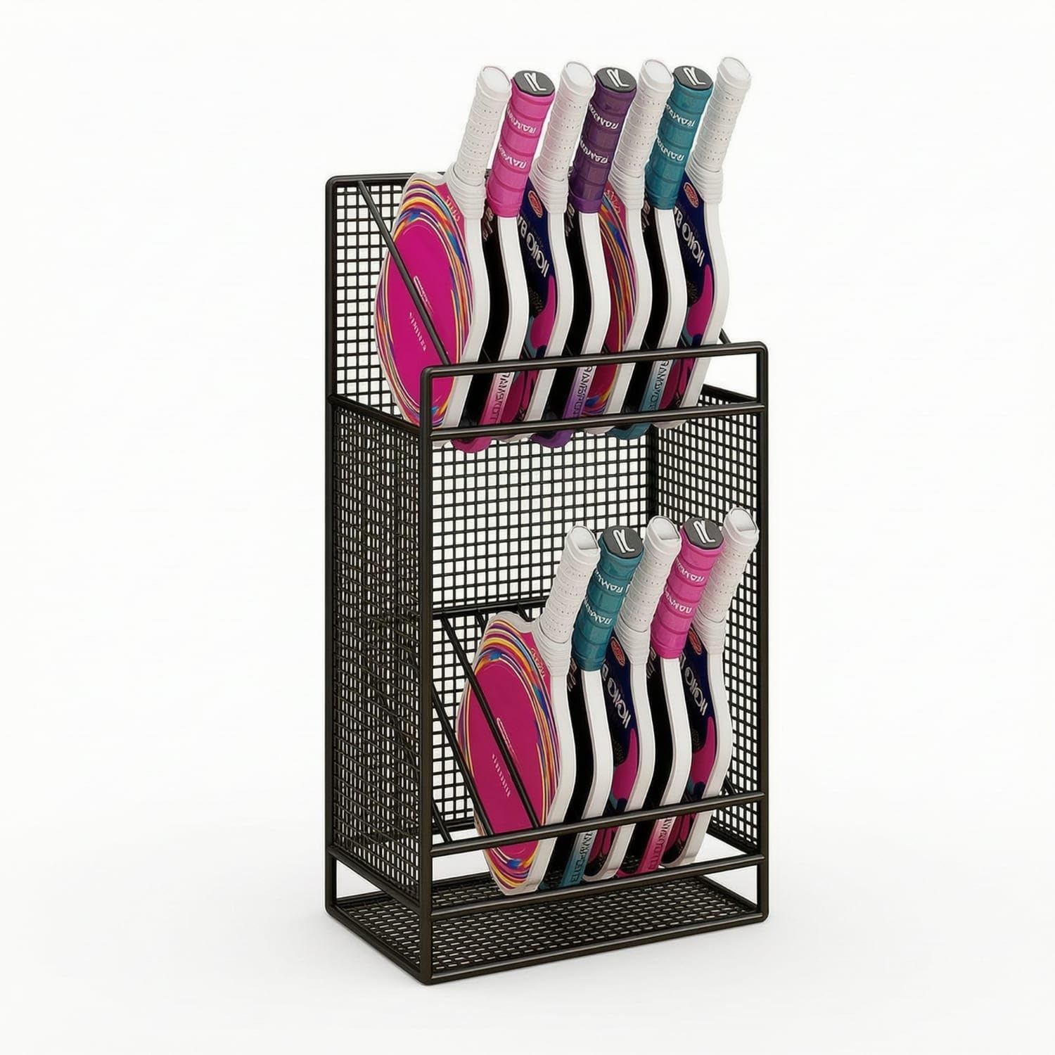 Metal Pickleball Paddle Rack Freestanding Pickleball Paddle Holder Floor-Standing Sports Gear Organizer Vertical for Players, Athletes, Gym, Court, Garage, Black-image-13