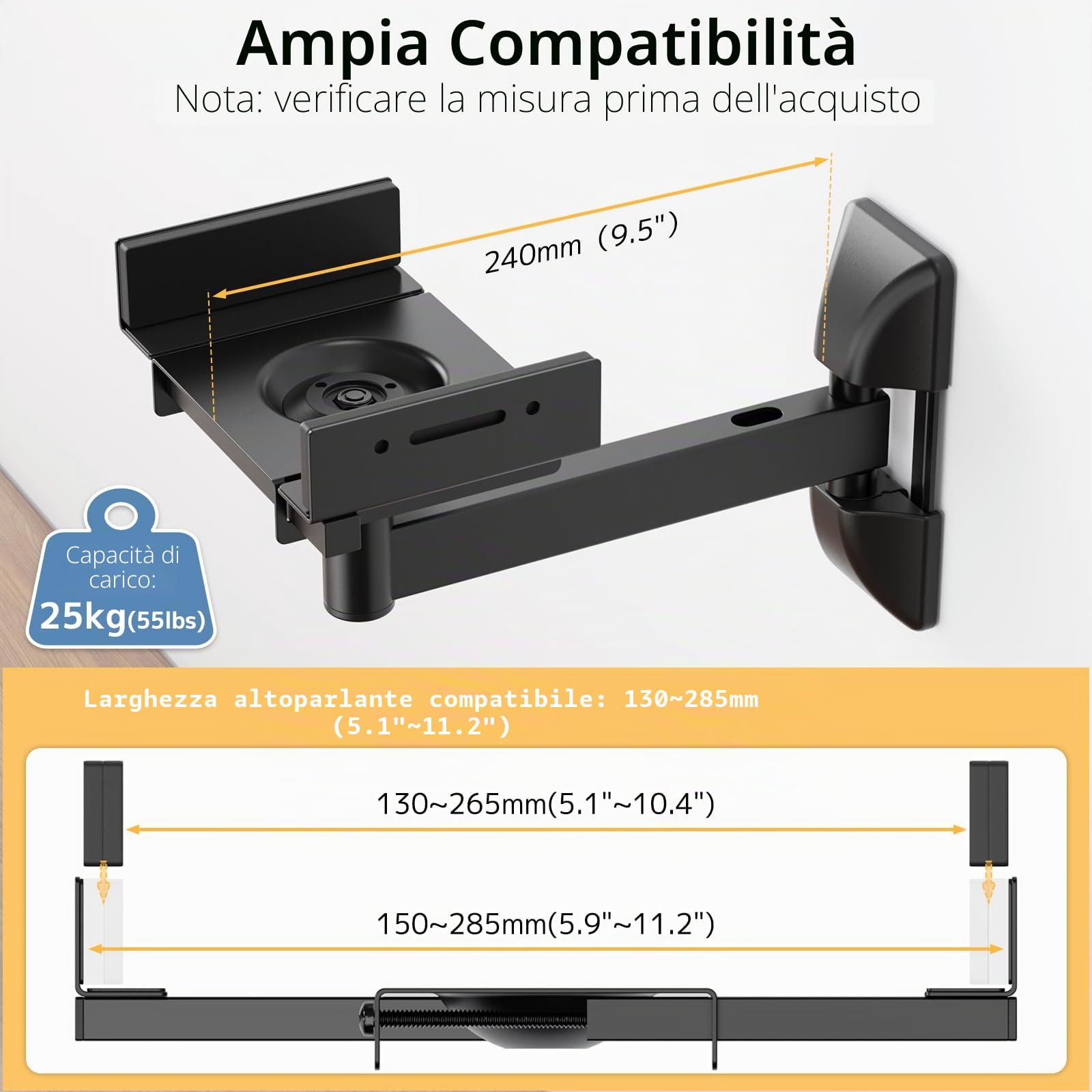 PUTORSEN Supporto da parete per altoparlante – Supporto universale completamente regolabile, da parete, 2 scatole di supporto a parete, può contenere fino a 25 kg