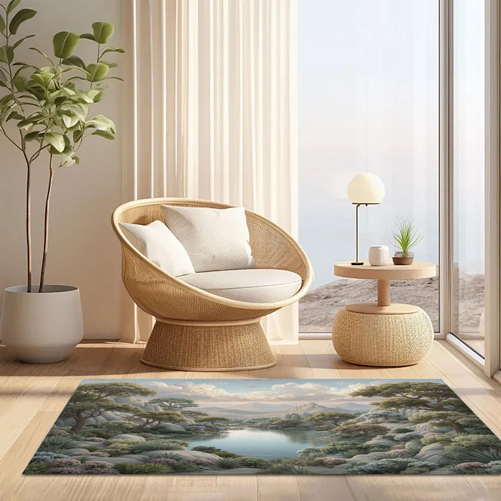 Zerbino Fiumi Montagne per Interni 60 x 90 cm, Zerbino Ultra Sottile Tranquillo Paesaggio Naturale, Tappeti Lavabili per L'ingresso, Basso Profilo Che Cattura Lo Sporco, Tappetini per L'ingresso