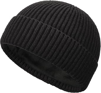 Short Wool Fisherman Beanie for Men Women Fleece Lined Winter Hat