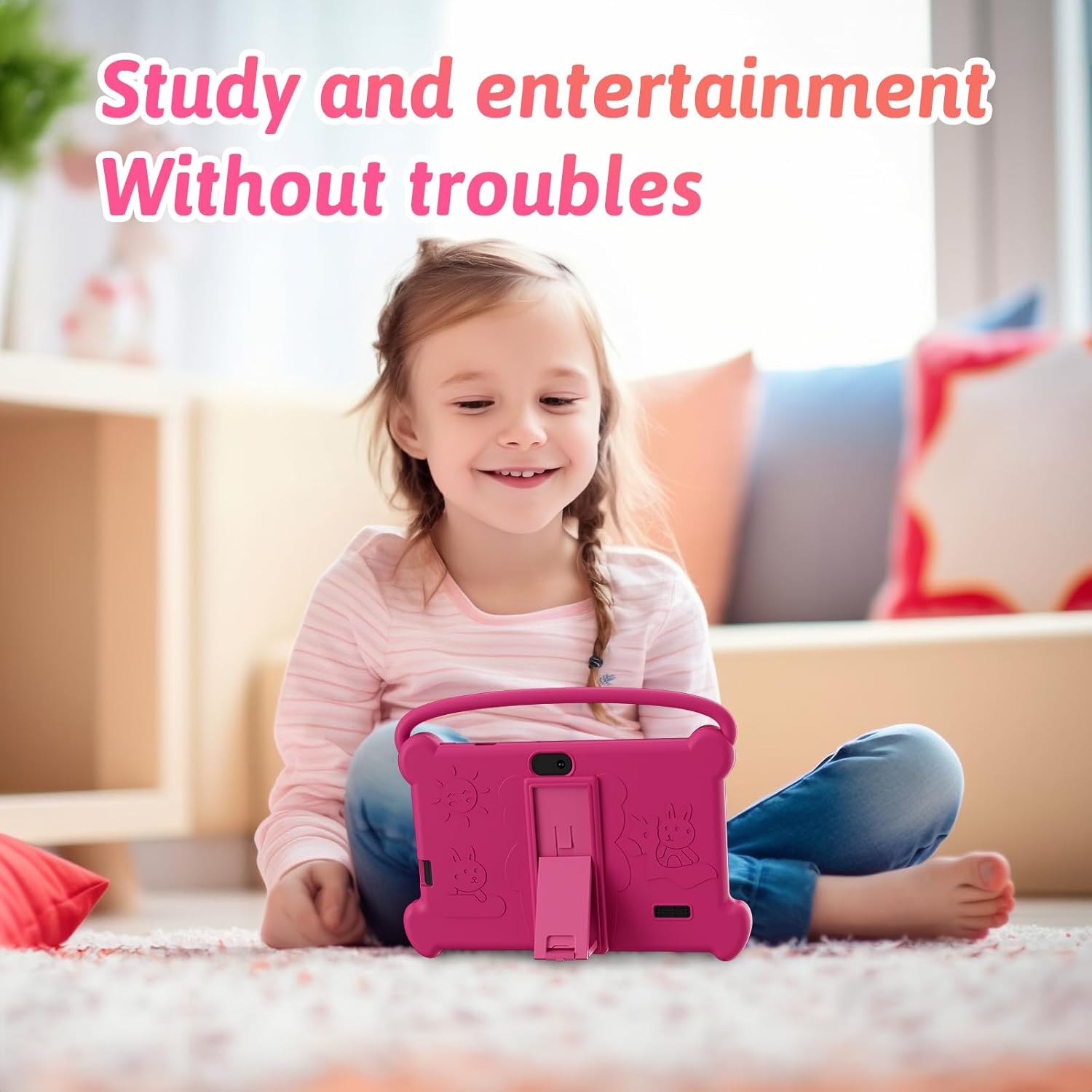 DIGITHINK Kids Tablet 7 inch 3-9 with Protective Case, 4GB (2GB+2GB Expand) RAM 32GB ROM, Toddler Tablets, Andriod Educational Learning Device,Prarent Control, Netflix,YouTube,aiwawa apps (Rose Red)