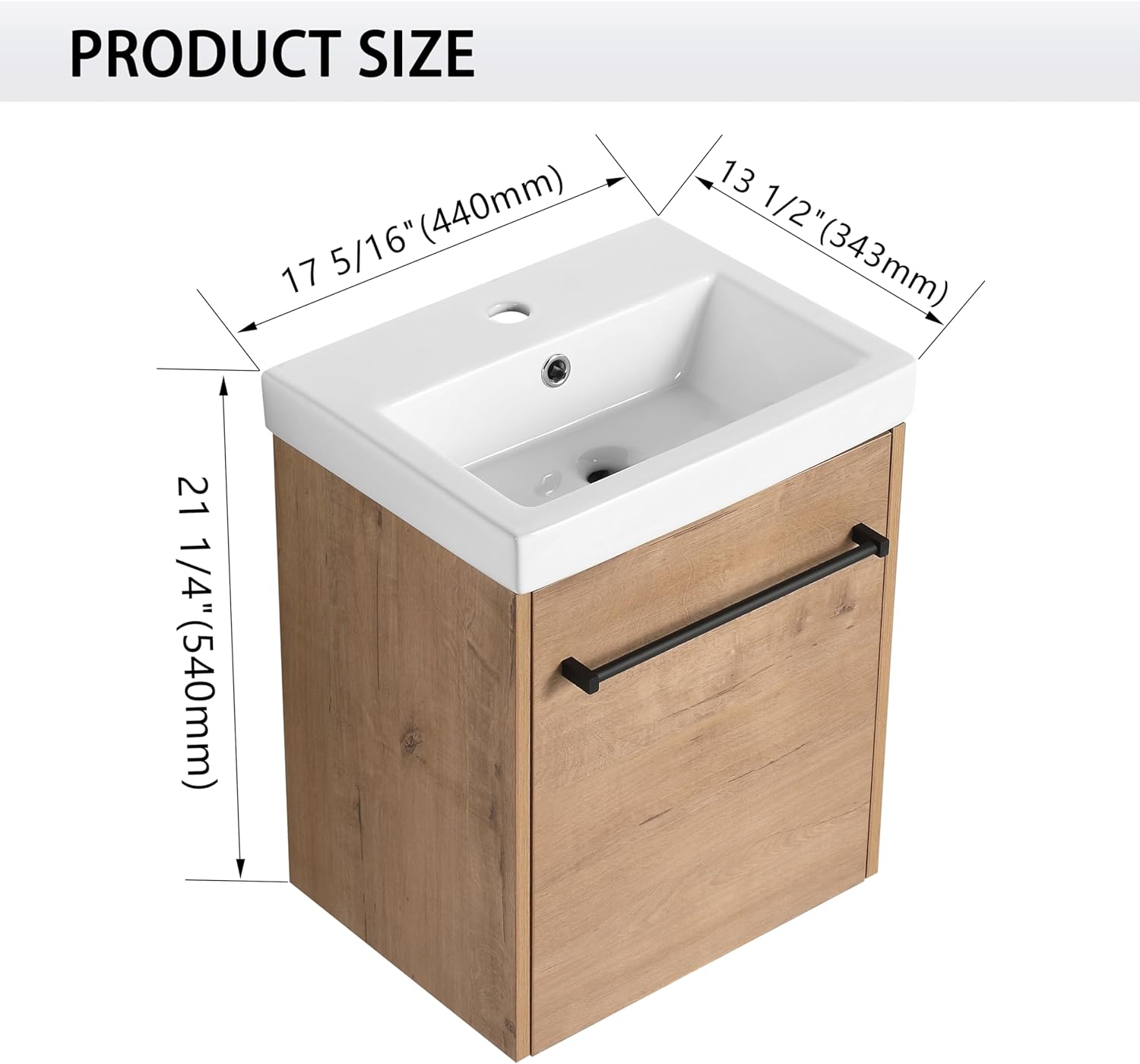 18" Bathroom Vanity with Sink, 18 Inch Floating Vanity, Modern Brown Bathroom Vanity Set, Single Sink Wall Mounted Vanity Combo with 1 Door