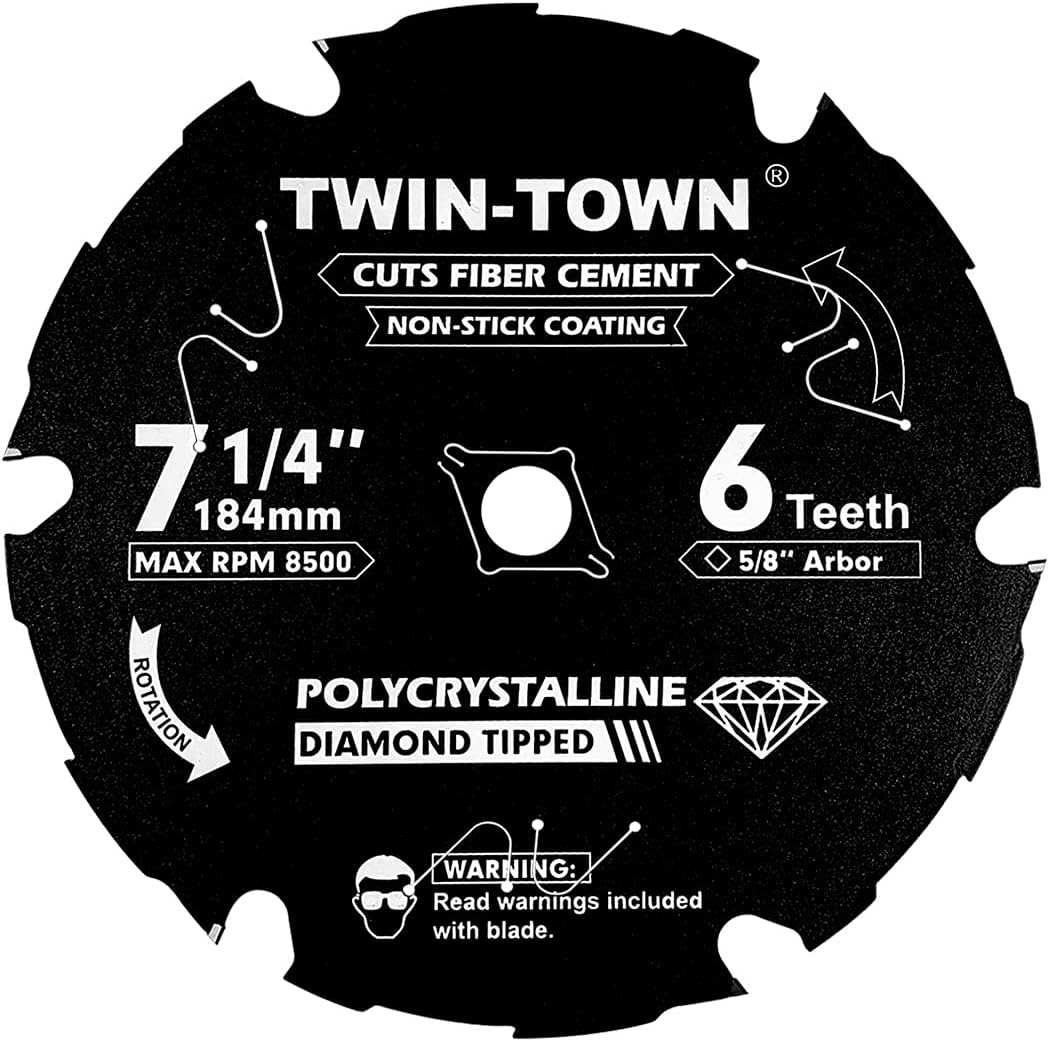 7-1/4 Inch 6 Tooth Polycrystalline Diamond Tipped (PCD) Hardie Fiber Cement Saw Blade with 5/8 Inch Arbor