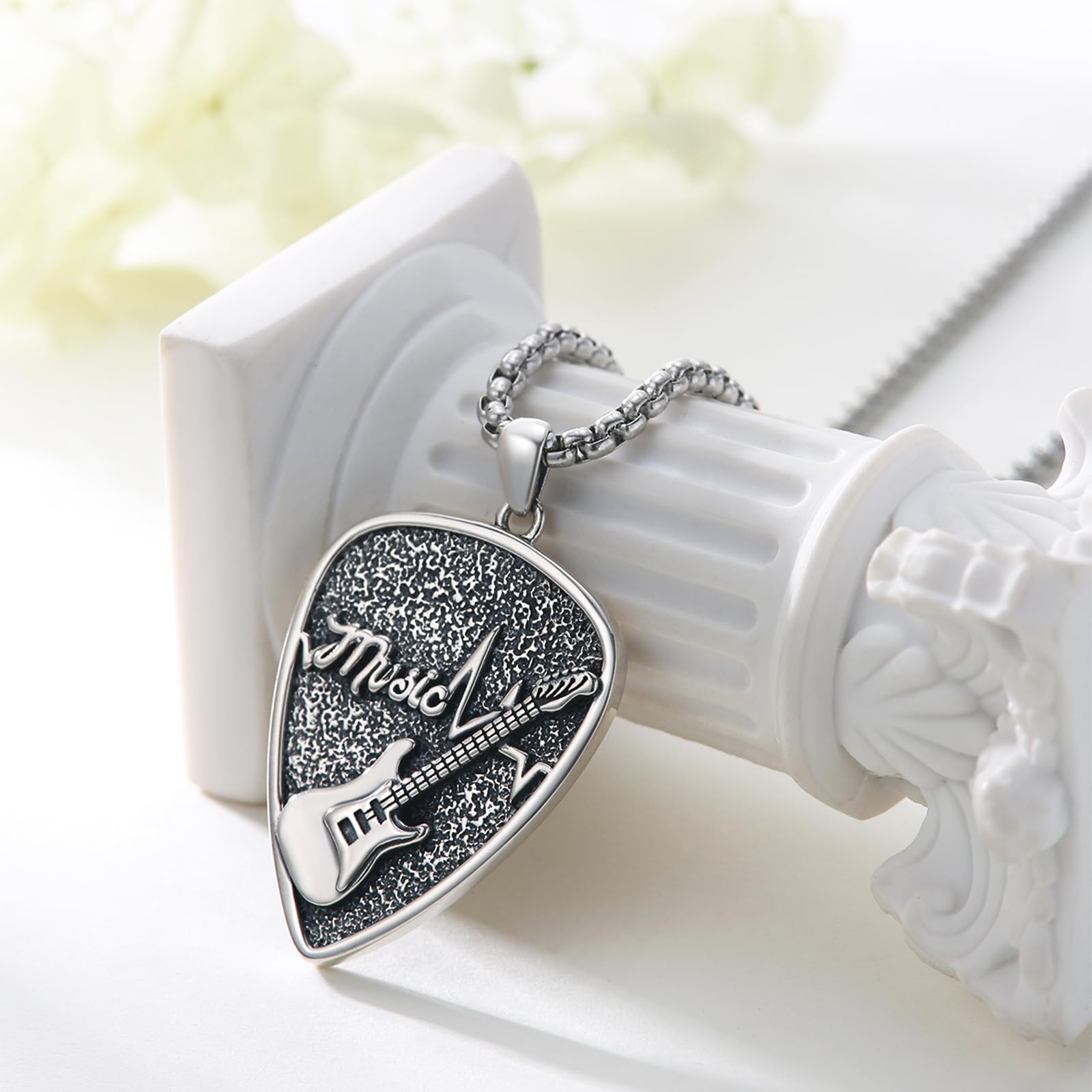 OHAYOO Ciondolo a forma di plettro in argento Sterling per uomo, gioiello rock ispirato alla musica, regalo per chitarristi e amanti della musica
