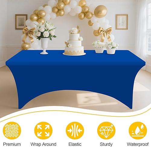 Miniatura 131 de Smiry Paquete de 2 manteles de elastano de 6 pies, elásticos ajustables, lavables y sin arrugas, rectangulares para mesa de patio, para exteriores,