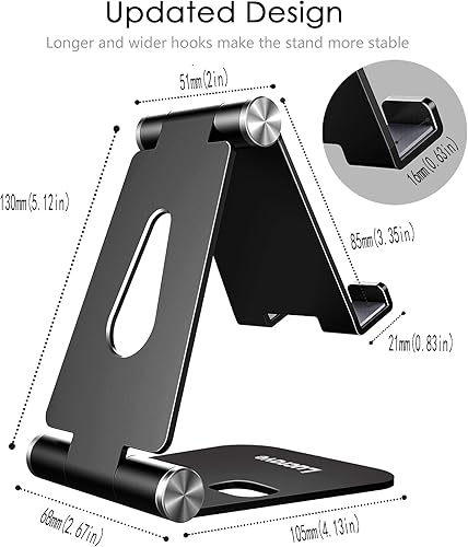 Miniatura 4 de Soporte para teléfono celular, soporte de teléfono de escritorio ajustable actualizado, totalmente plegable, compatible con funda gruesa, aluminio