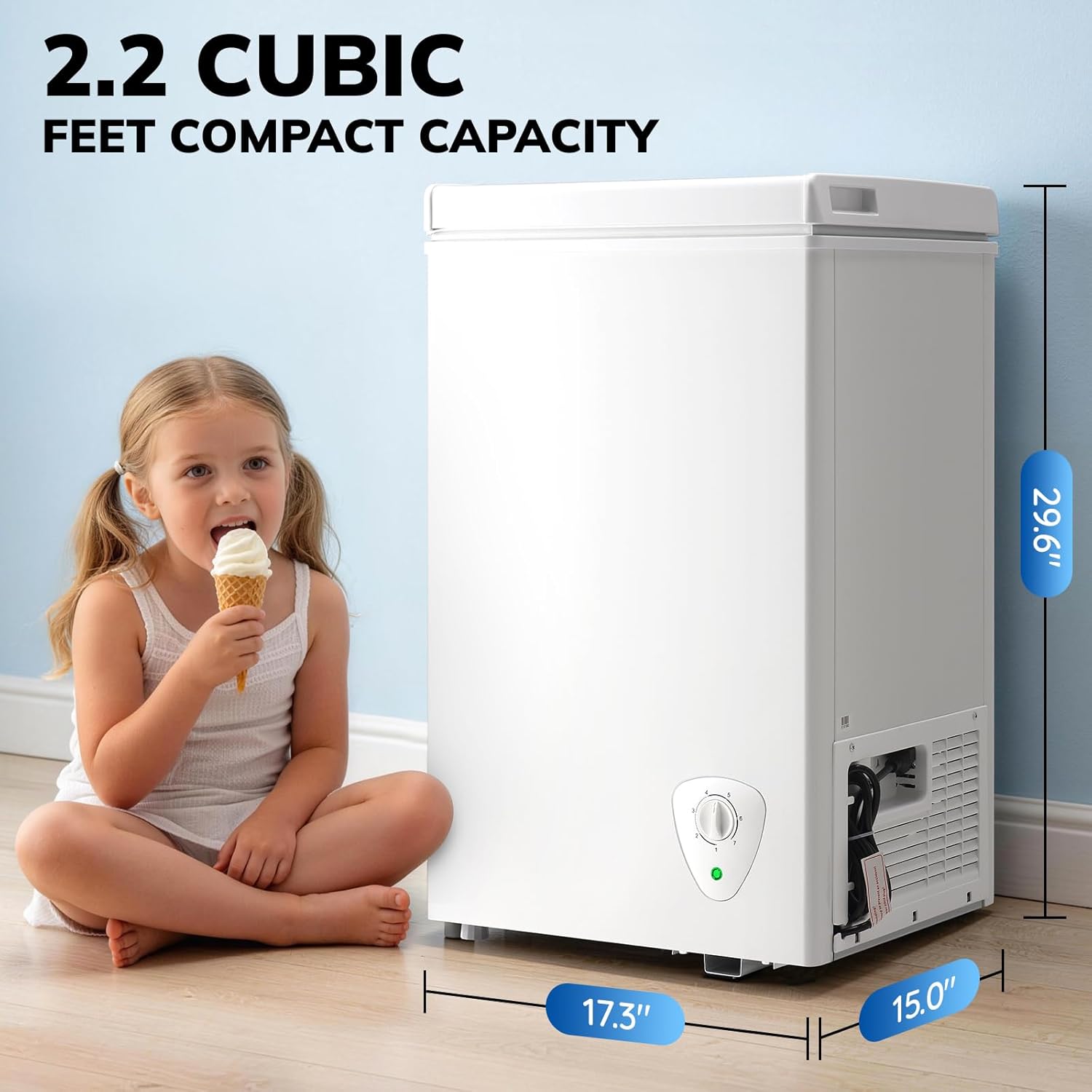 Compact 2.2 Cu.Ft Wanai Chest Freezer with 2 Removable Baskets, Mini Deep Freezer Adjustable 7 Thermostat with Top-Open Door for Home Kitchen, White
