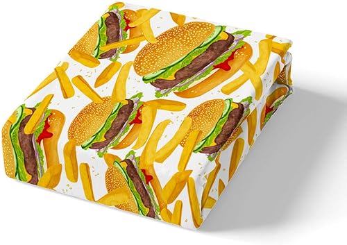 Miniatura 2 de Erosebridal Juego de ropa de cama de hamburguesa de comida rápida, funda de cama con estampado de papas fritas, sábana bajera ajustable de dibujos