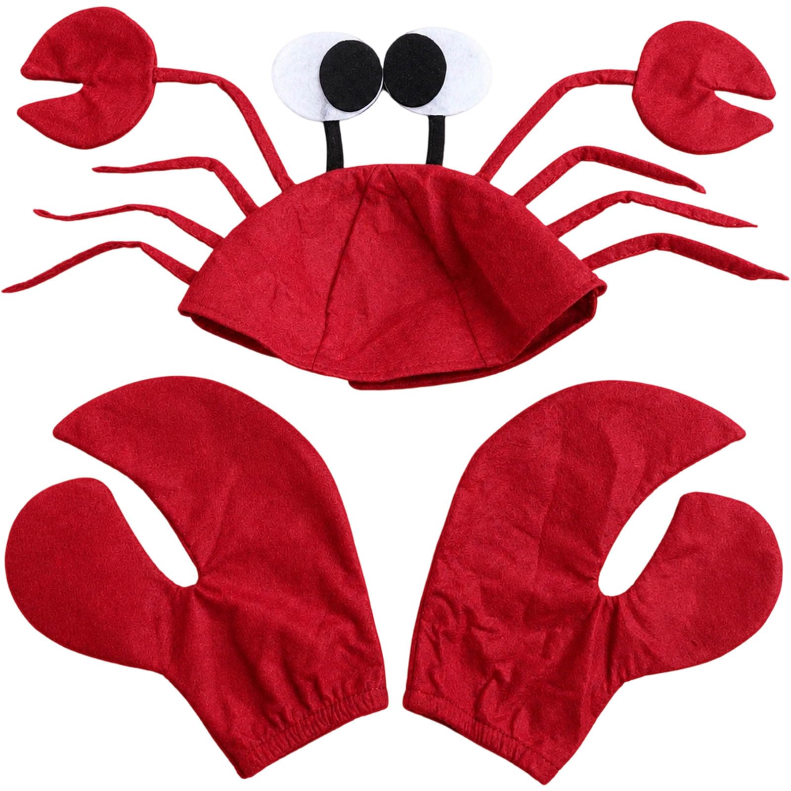 QhgPnt 2Pcs Crab Costume Kids, Crab Costume for Under The Sea Role Play, Lobster Costume with Adjustable Crab Hat and Claw Gloves for Themed Parties and Costume Events
