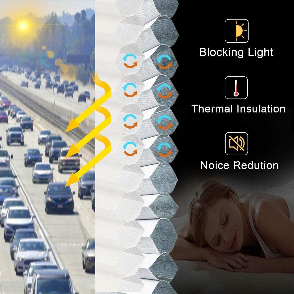 Cordless Cellular Shades No Drill No Tools Blinds Blackout Honeycomb Blinds for Windows Easy to Install Custom Cellular Blinds Privacy Window Blinds Shades, 45"W x 52"L, Blackout White