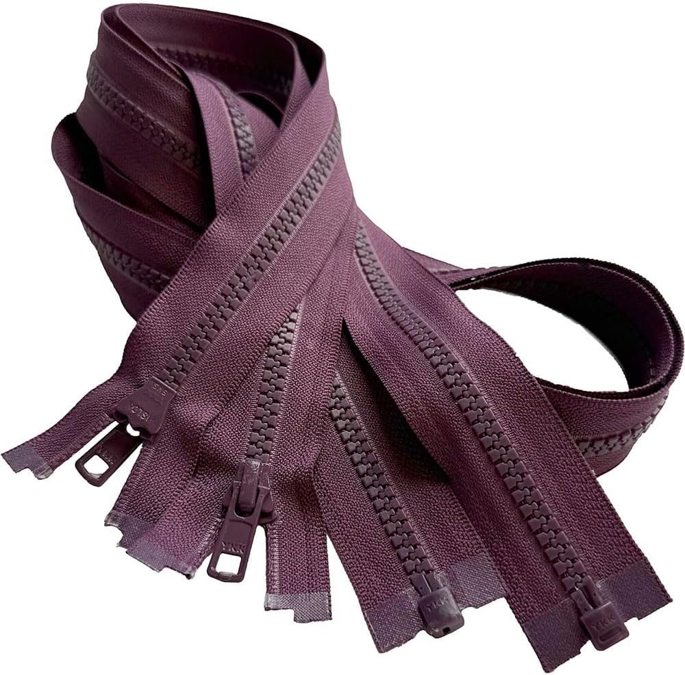 2pcs YKK #5 Molded Plastic One-Way Separating, Open-End Jacket Zippers Auto Pull - Tape Color: Purple Plum #863W - Choose Your Length (Purple Plum #863W, 26" Inches)