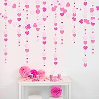 Vista 4 de Decoraciones para fiesta del Día de San Valentín, guirnalda colgante de papel en rosa intenso y blanco con forma de corazón, serpentina