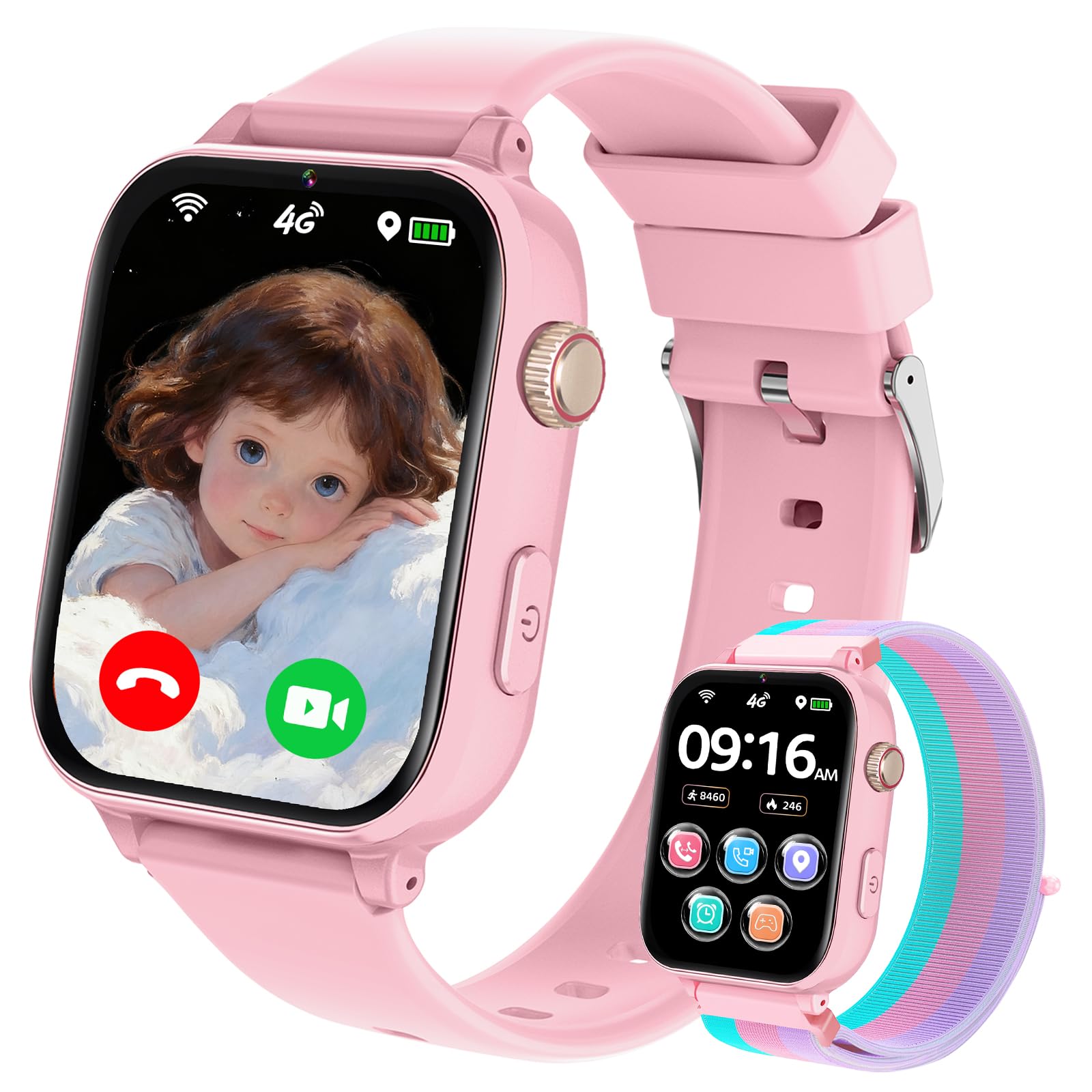 Children's Smart Watch with GPS and Calls, 4G Smartwatch Children Girl with Telephone, SOS, Voice Chat, Video Call, Class Mode, Camera, Pedometer, Children's Watch Boy Girl from 4 to 10 11 12 Years