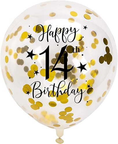 Miniatura 1 de Globos dorados de látex con confeti del número 14, decoración de globos de fiesta de cumpleaños de 14 años con confeti, 12 pulgadas, paquete de 16