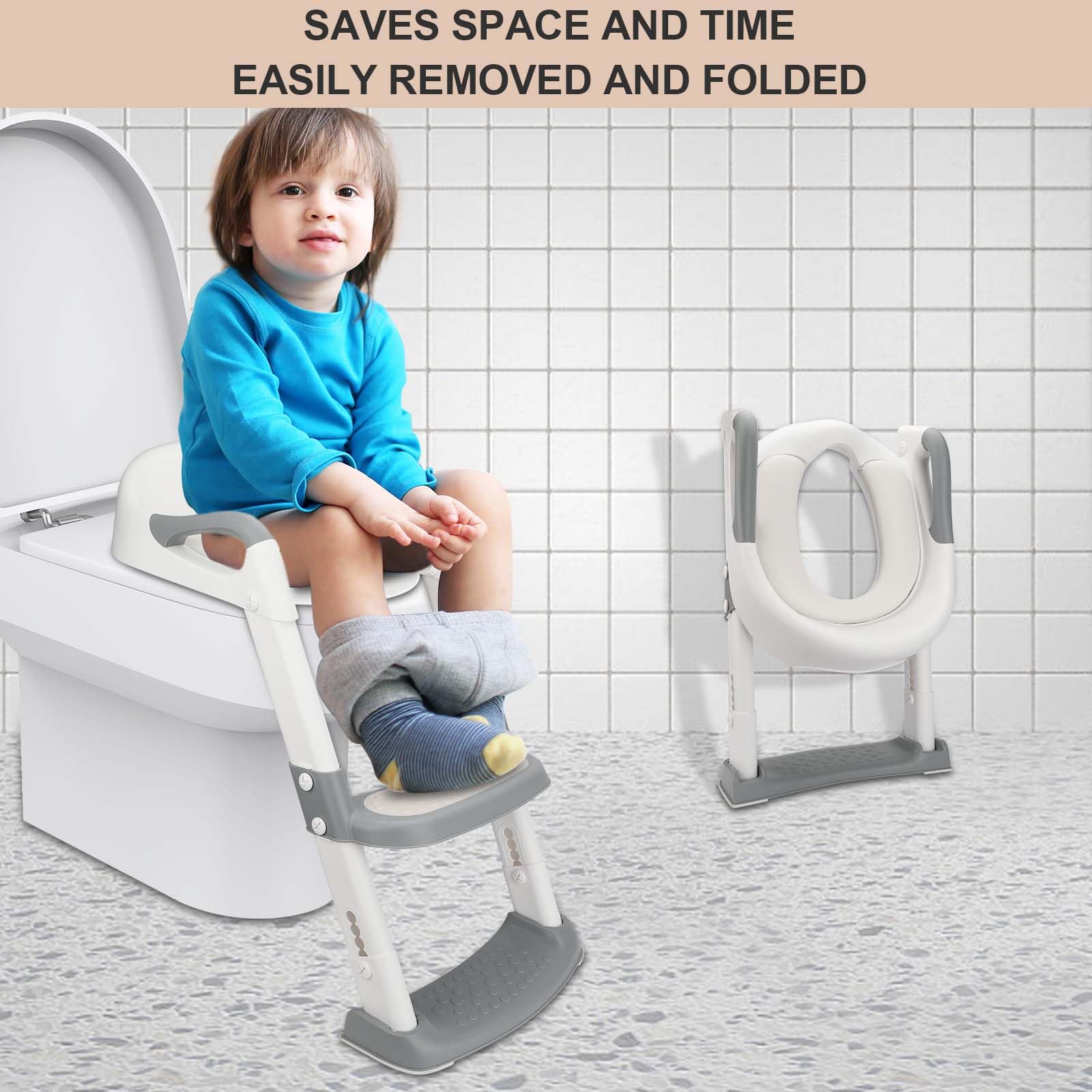 Royouzi Riduttore Wc Bambini, Scaletta Riduttore Wc per Bambini Pieghevole, Sedile Wc 2 In 1 con Scale, Pedana Antiscivolo Anti-Spruzzo