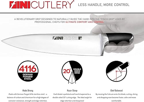 Miniatura 3 de FINI Cutlery Juego de cuchillos de 8 piezas con bloque para cocina acero alemán forjado afilado a mano diseño patentado de mango corto