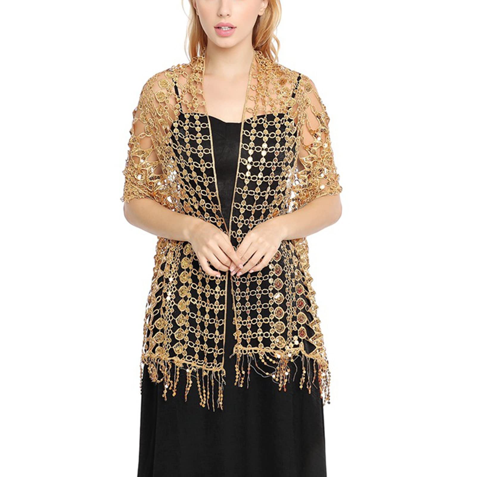CrEev Bufandas de chal de encaje floral para mujer, bufanda de fiesta con borlas de playa de verano, chales de lentejuelas para novia, vestidos de fiesta de noche, green-175cm