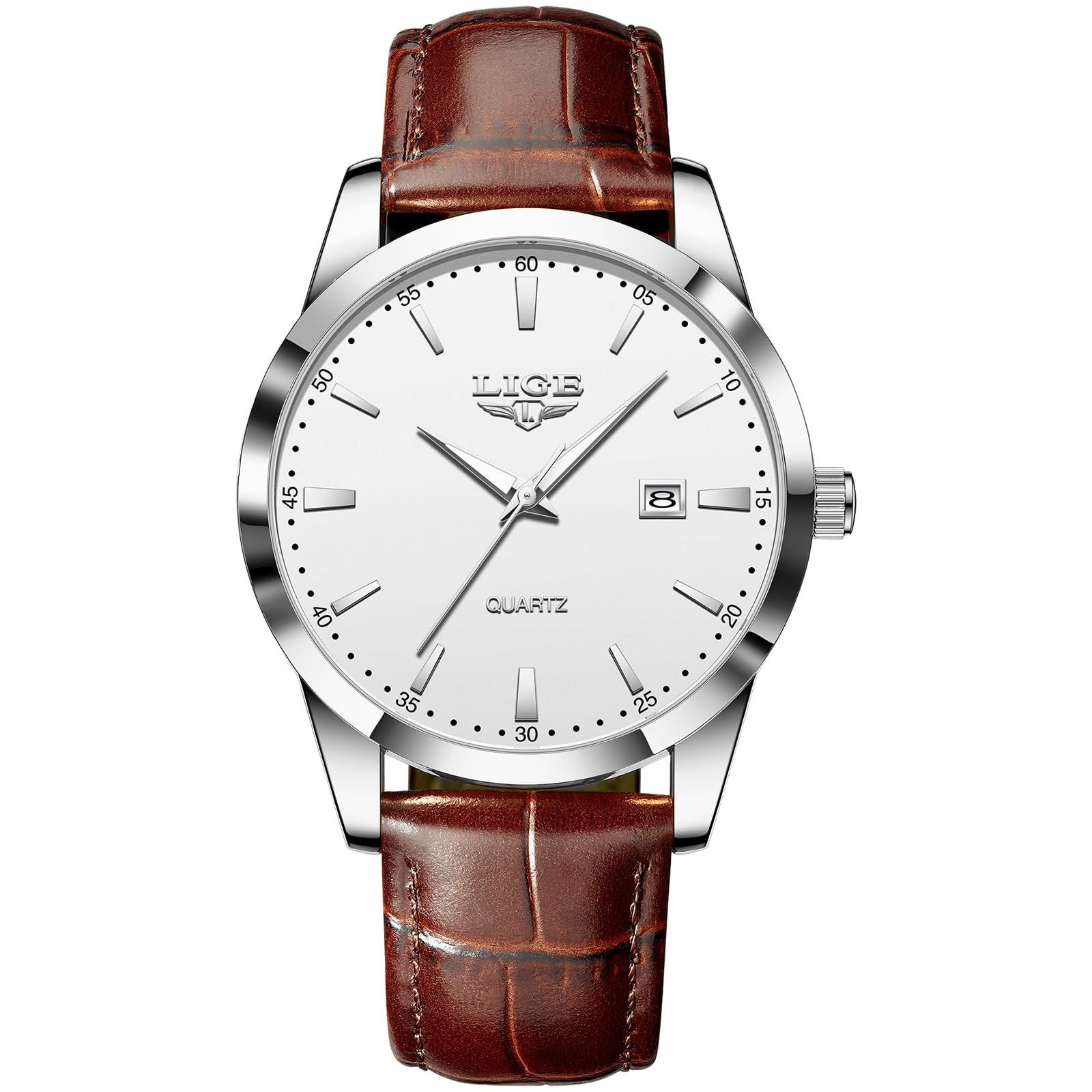 LIGE Herenhorloges, waterdicht, kwarts, polshorloge, roestvrij staal, herenhorloge met datum, business, geel-bruin, leren armband, polshorloge voor heren, goudzwart, goud/zwart, Klassiek