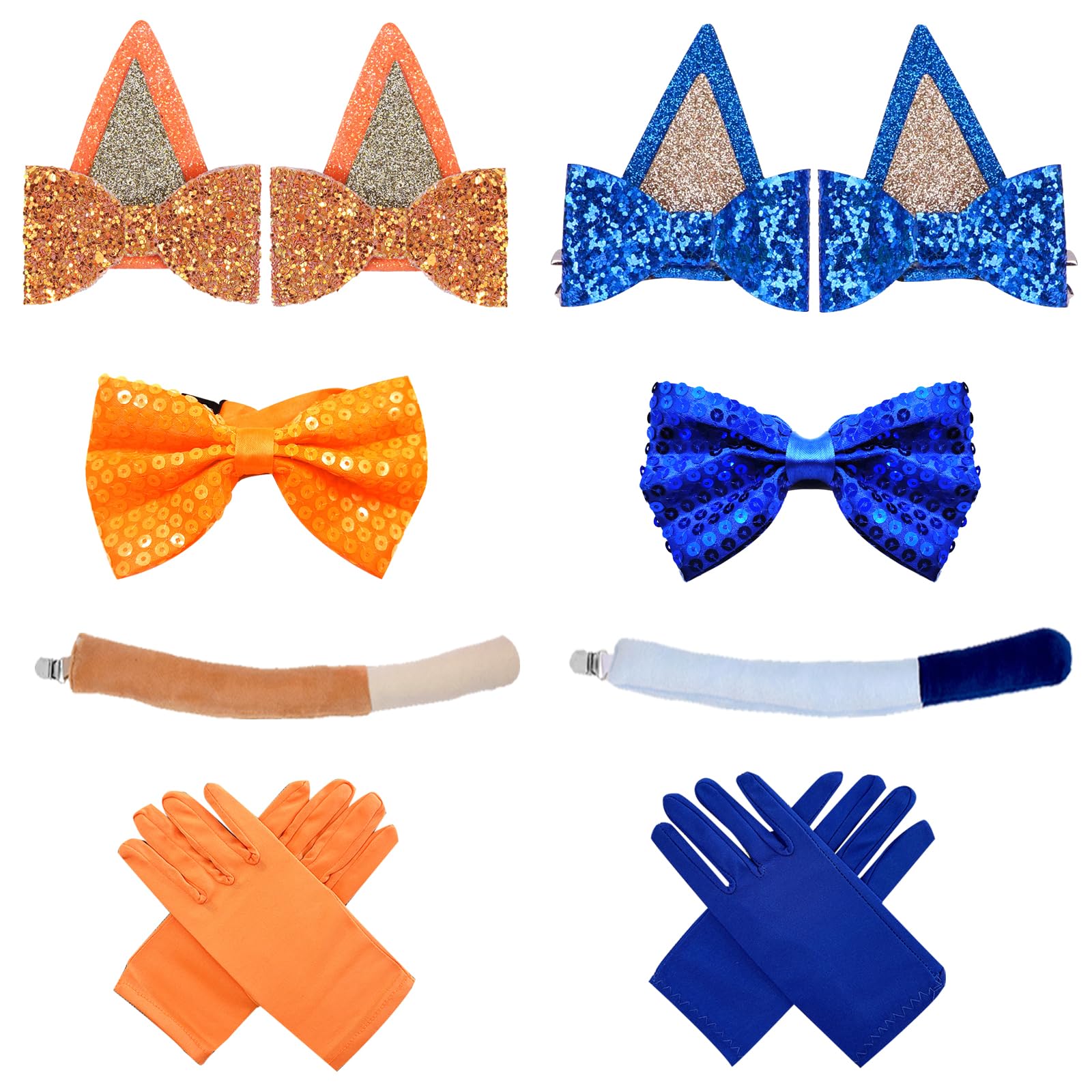 Maazusa Blue Dog Hair Clips Costume Accessories for Kids Adult 12Pcs Dog Animal Coustume with 4 Hair Clips 2 Bow Ties 2 Tails 2 works of Gloves