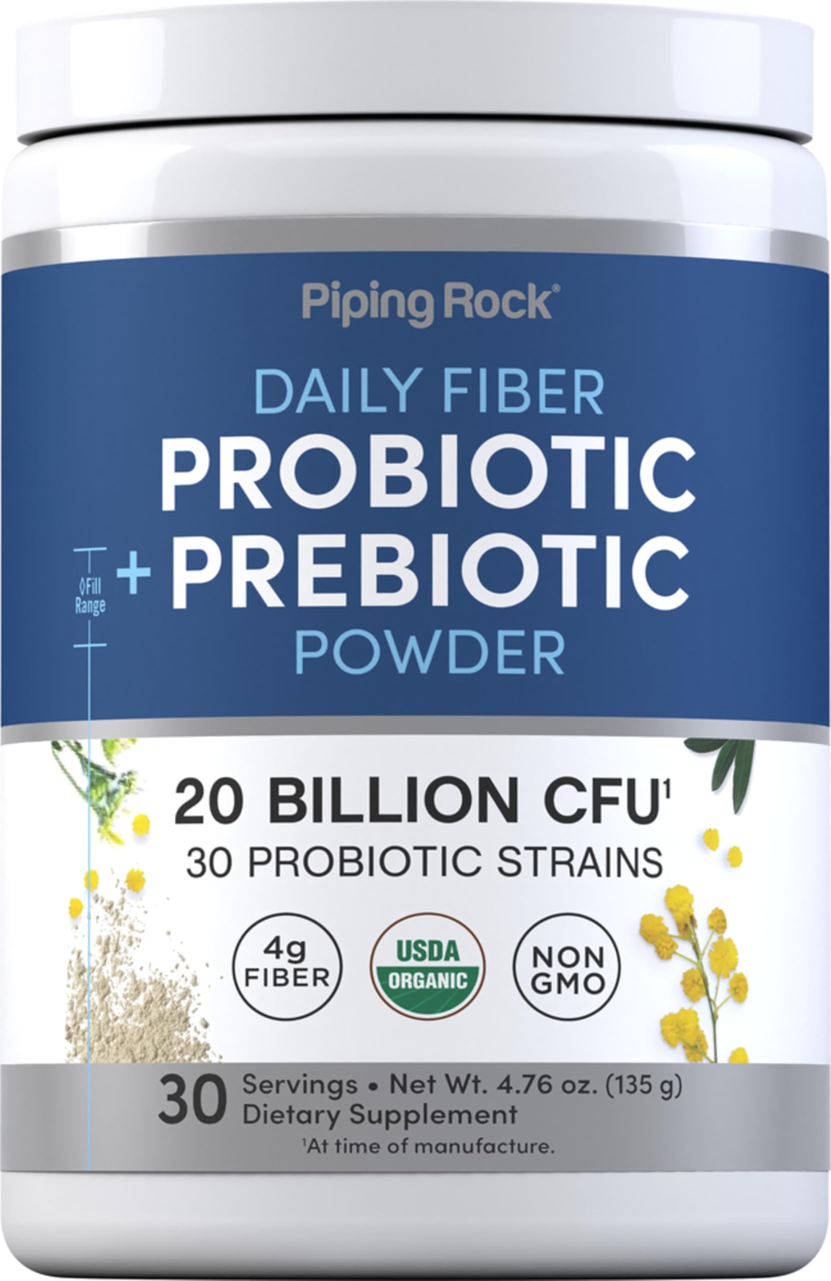 Piping Rock Probiotic and Prebiotic Powder | 20 Billion CFU | 4.76 oz