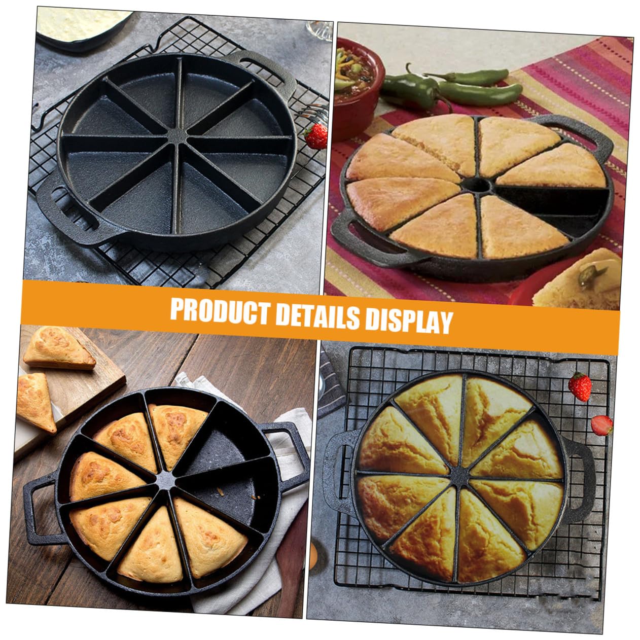 iplusmile Maisbrotpfanne aus Gusseisen mit Geteilter Backform und Effizienter Wärmeleitung für Küche und Restaurant Stilvolles Design und 8 eckige Keilform Backblech