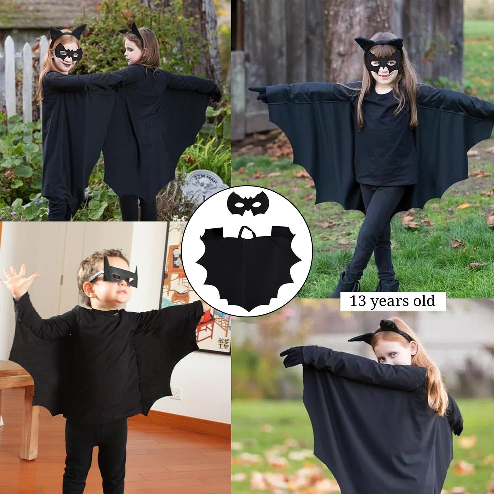 Kostium nietoperza dla dzieci, peleryna z nietoperzem, kostium na Halloween, dla wzrostu 130, 140, 150 cm, dla dziewcząt i chłopców, na Halloween, Cosplay, karnawał