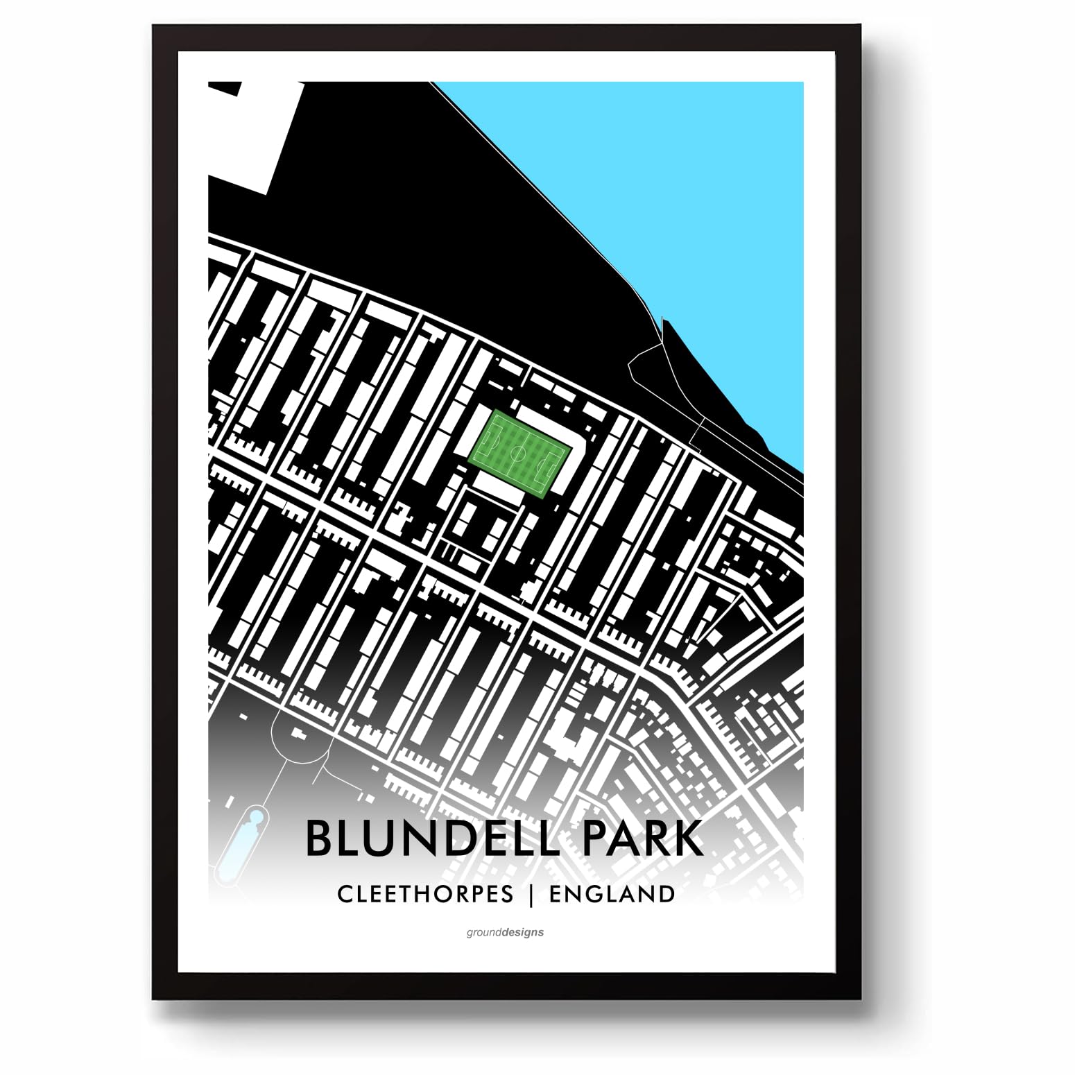 Grounddesigns Men's Black And White Grimsby Town Fc Blundell Park Stadium Map