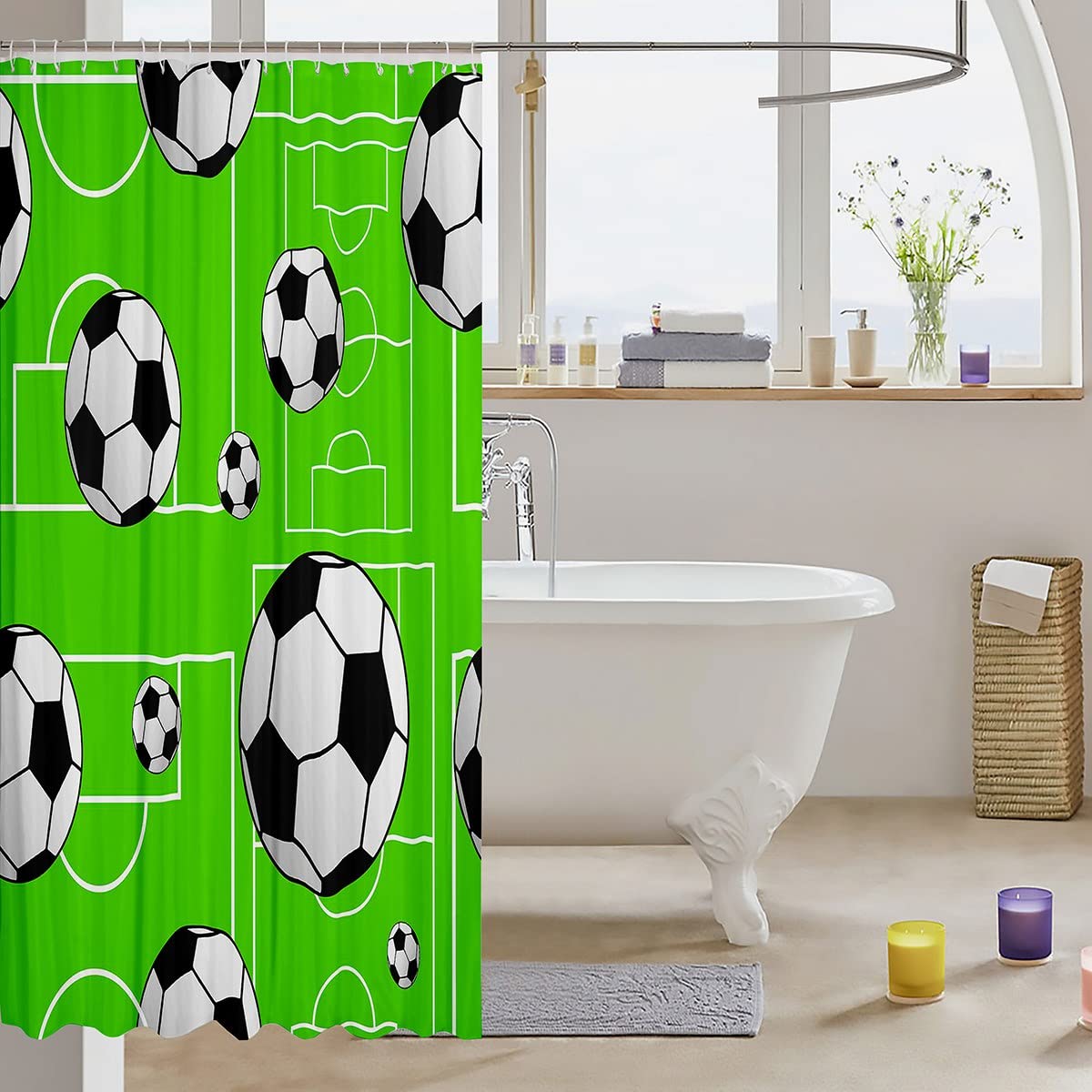 Tenda Da Doccia WELMECO Calcio Per Ragazzi – 182,9 X 182,9 Cm, Tessuto Poliestere, Set Con 12 Ganci