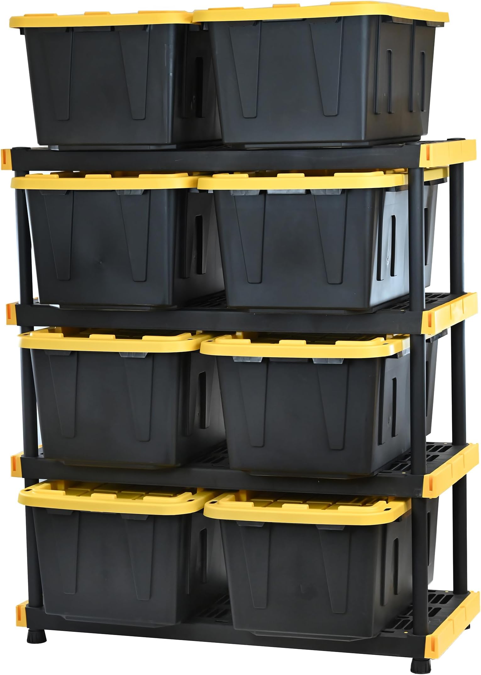 CX Black & Yellow, Shelving Unit and Heavy Duty Storage Containers, Extremely Durable (Shelf + 27 Gallon Container (4-Pack))
