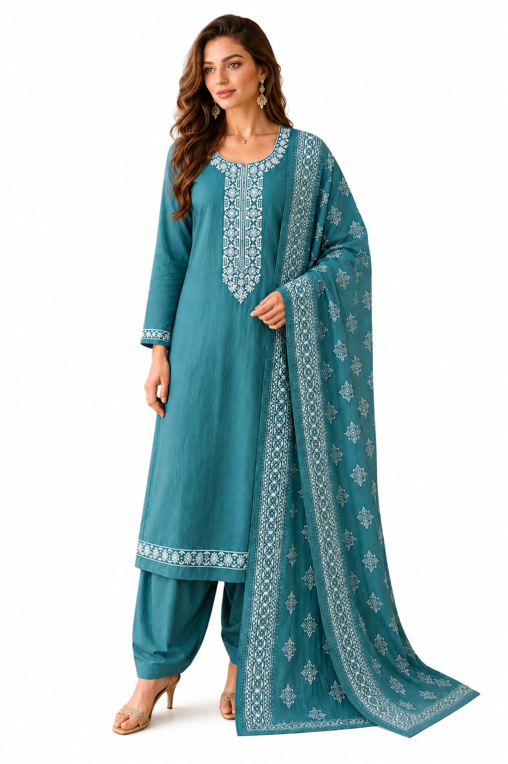 Women’s Pure Cotton Unstitched Suit Material with Printed Dupatta & Bottom | Ethnic Dress Material Set for Women | Includes 1 Free Nail Extension Box-image-21