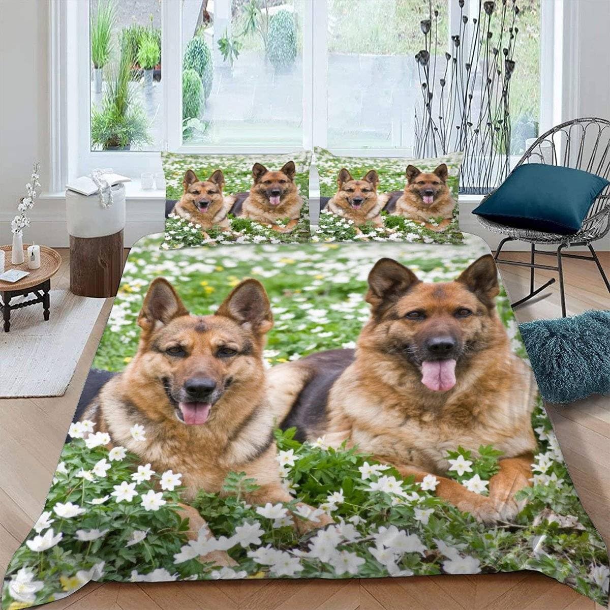 set di biancheria da letto in 3D con motivo pastore tedesco, copripiumino per cani e lupo, 2 pezzi