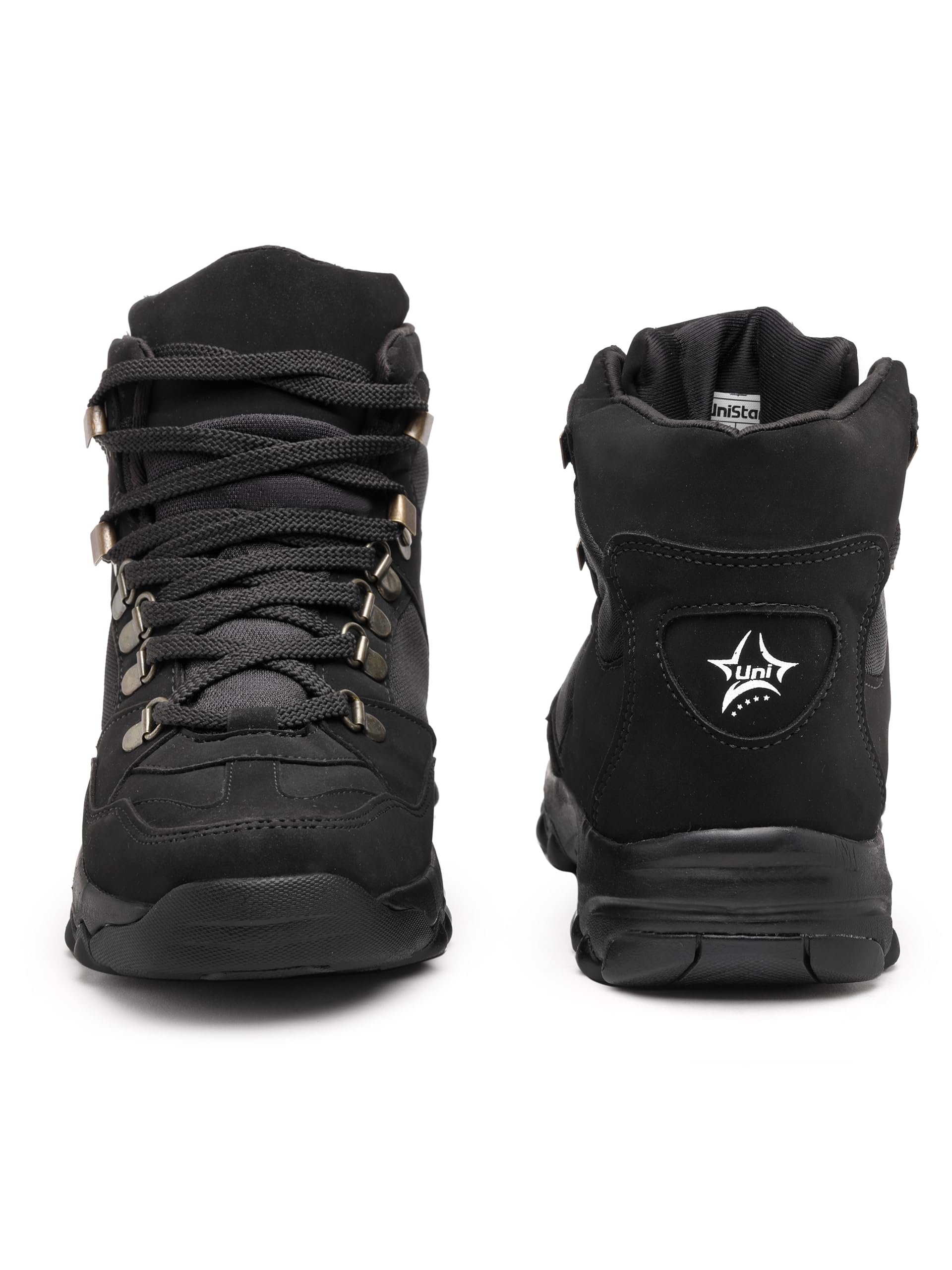 Unistar Jungle High Ankle Riding Boots for Men's Mountaineering, Hiking & Trekking | Mild Waterproof Protection with Comfortable Padded Collar Shoe (Black - Size 6) 4