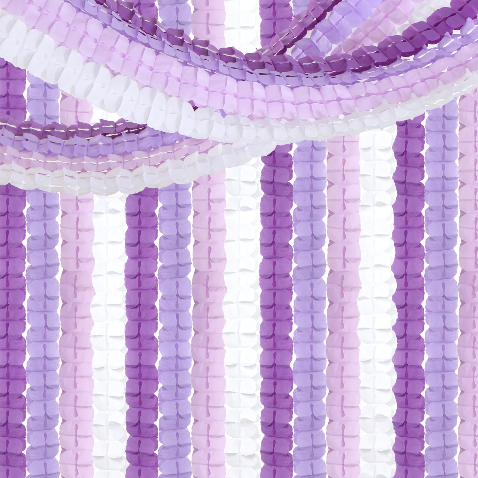 Lila Weiß Lavendel Party-Dekorationen Luftschlangen Girlande – 12 Stück Frauen Mädchen Geburtstag Supplies 4-blättriges Kleeblatt Papier Banner, Baby Brautdusche Hochzeit Verlobung Bachelorette