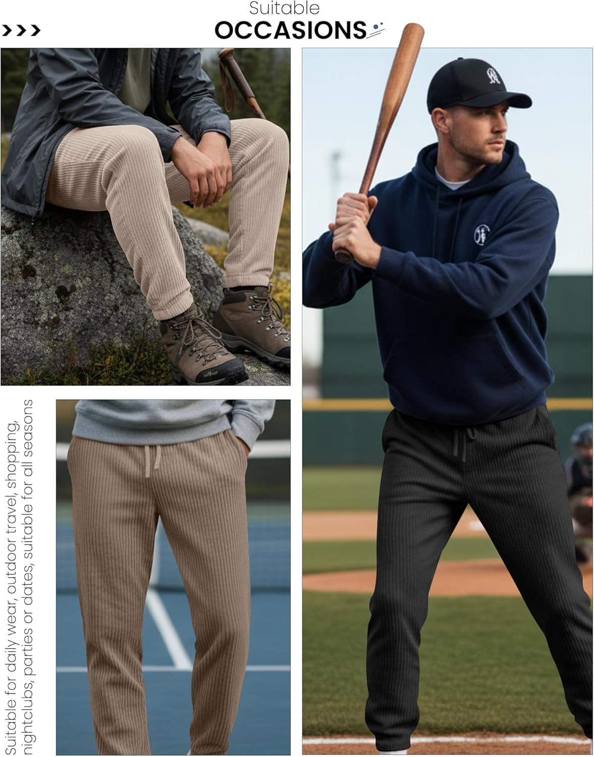 3 Pack Men's Corduroy Joggers Pants Casual Baggy Sweatpants Drawstring Elastic Waist Tapered with Pockets - Image 2