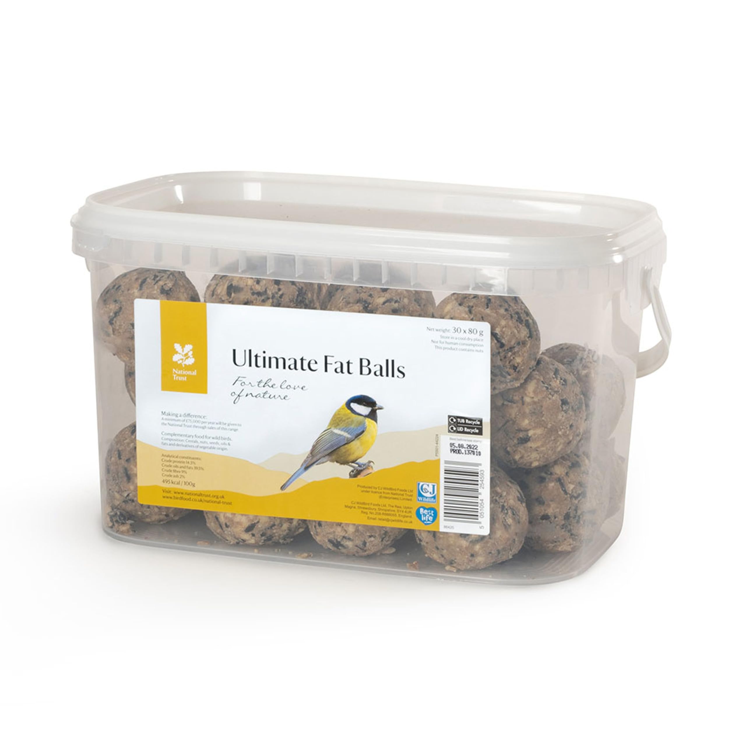 National Trust Fat Balls for Wild Birds – Suet Balls – No Net, Protein Rich All-Weather Feed – 80g Each