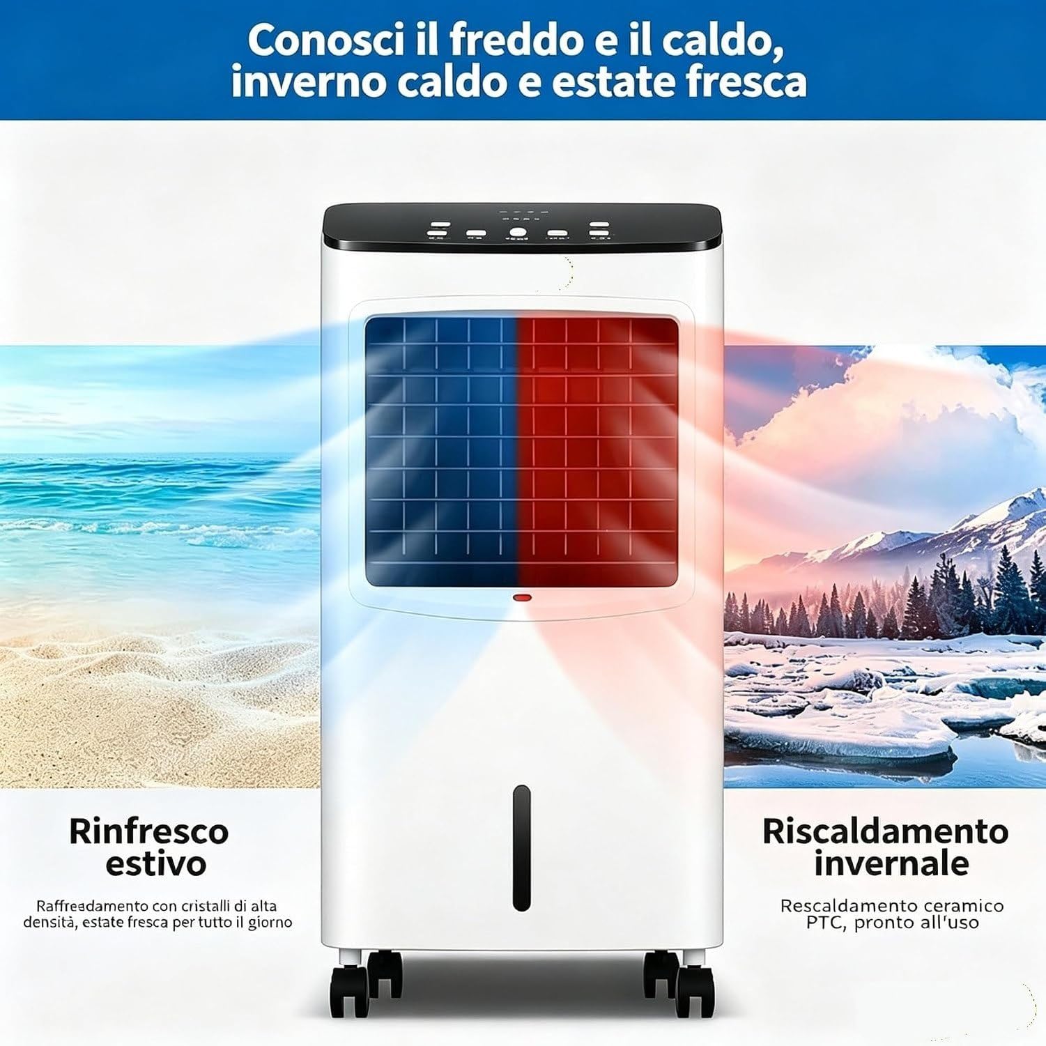 Przenośny klimatyzator ewaporacyjny z pilotem – mobilny nawiew chłodzący i grzejący do domu
