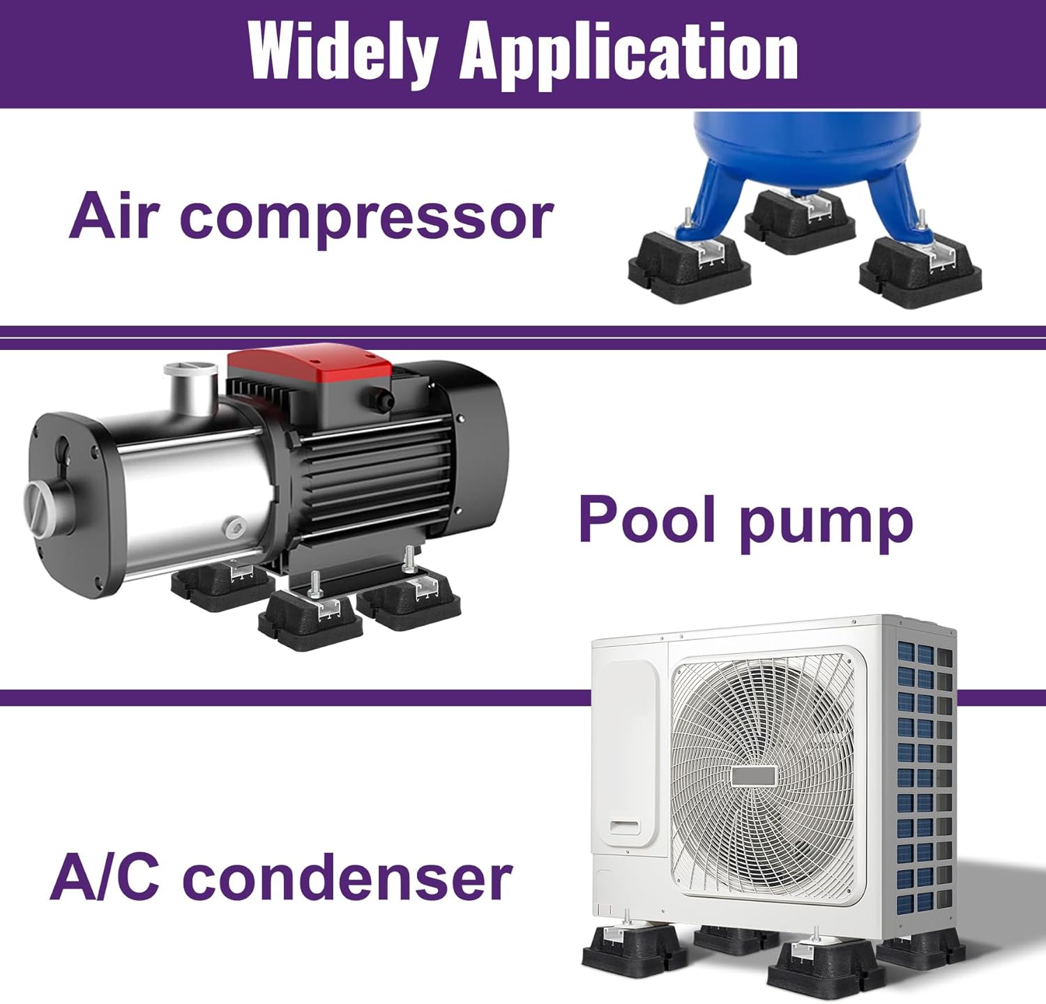Mxclimate Floor Mounting Base for Mini Split AC Condenser 9000-36000 BTU,Rubber Anti-Vibration Isolator Mounting Pads Bracket for Air Compressor,Generator,Support Up to 2000 lbs