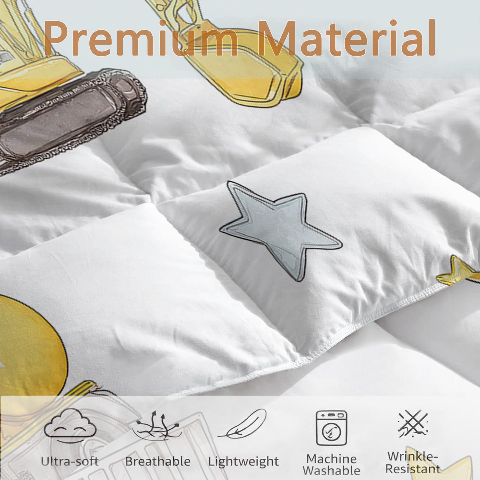 Colcha 200 x 200 cm Cubrecama Ligera Fina Entretiempo Extra Suave Camión Construcción & Estrellas Transpirable de Cama de Colchas Acolchadas de Microfibra Colcha a con NiñosAmarillo