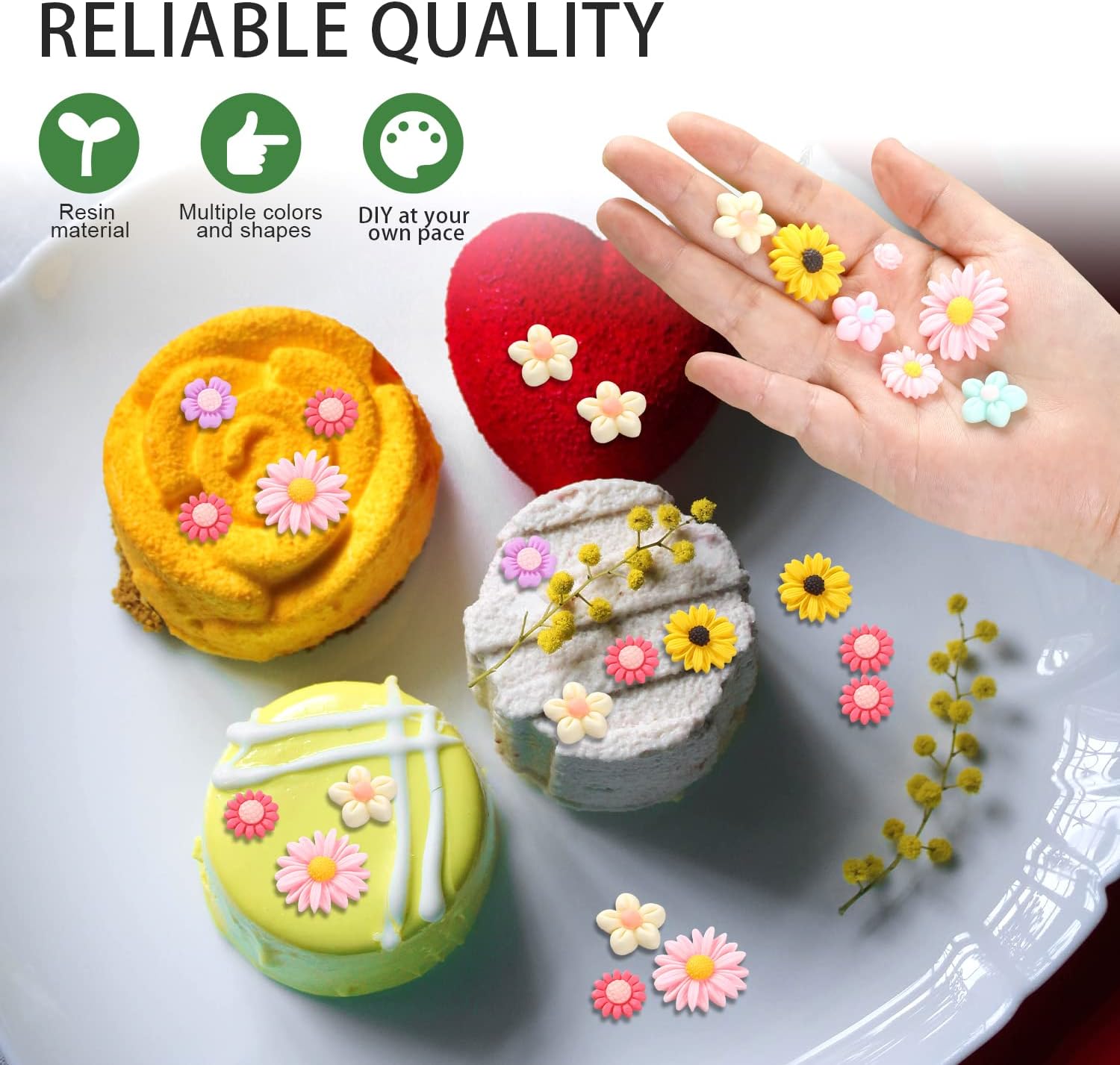 DIY Flower Resin Charms,80Pcs Daisy Resin Flatback Beads,Plastic Beads Flatback Cabochons Embellishment for Jewelry Making Scrapbooking Phone Case Decor Hair Accessories Making Card Making Hair Clip