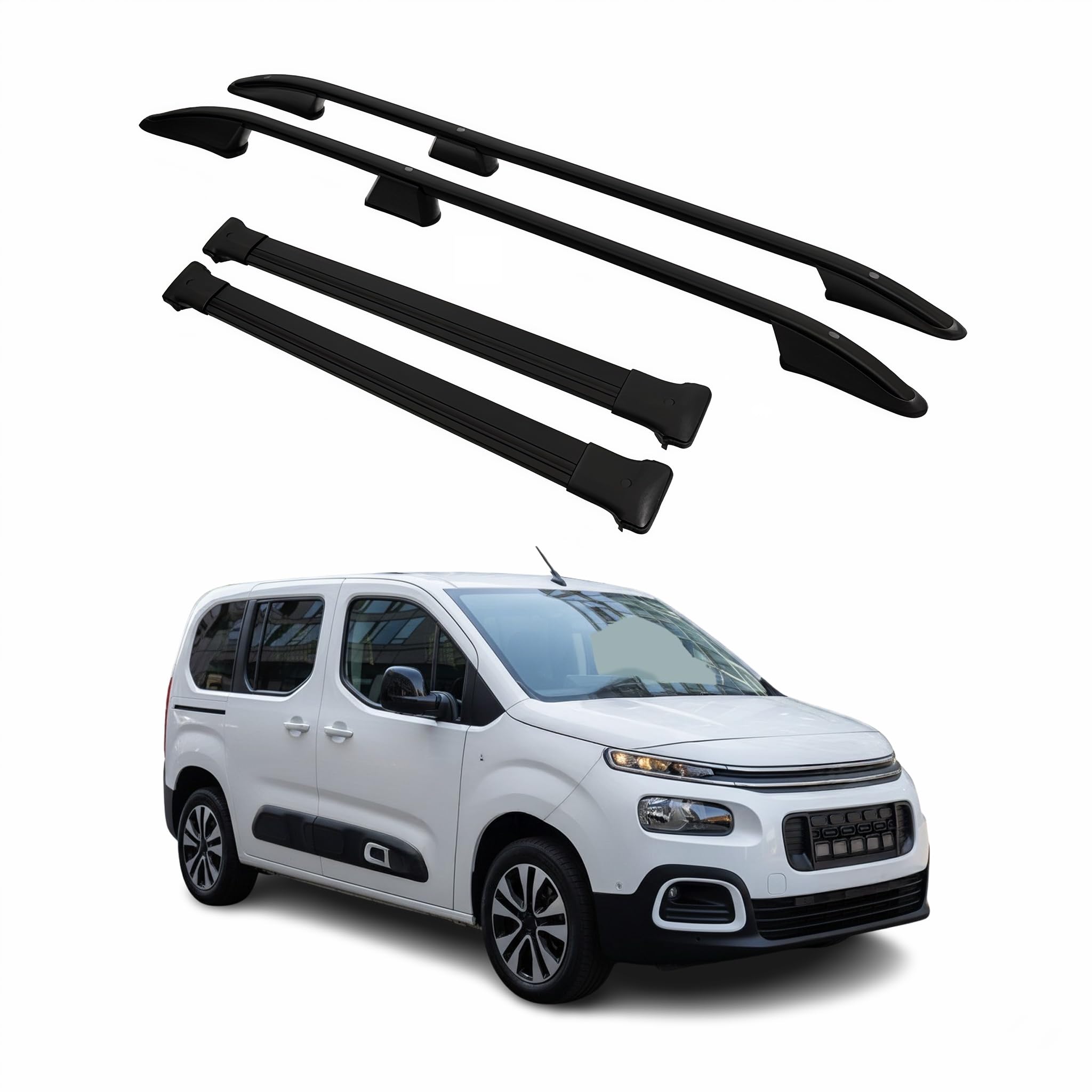 Kit Barres de Toit pour Citroen Berlingo 2018-2024 Alu Noir L1 Empattement Court