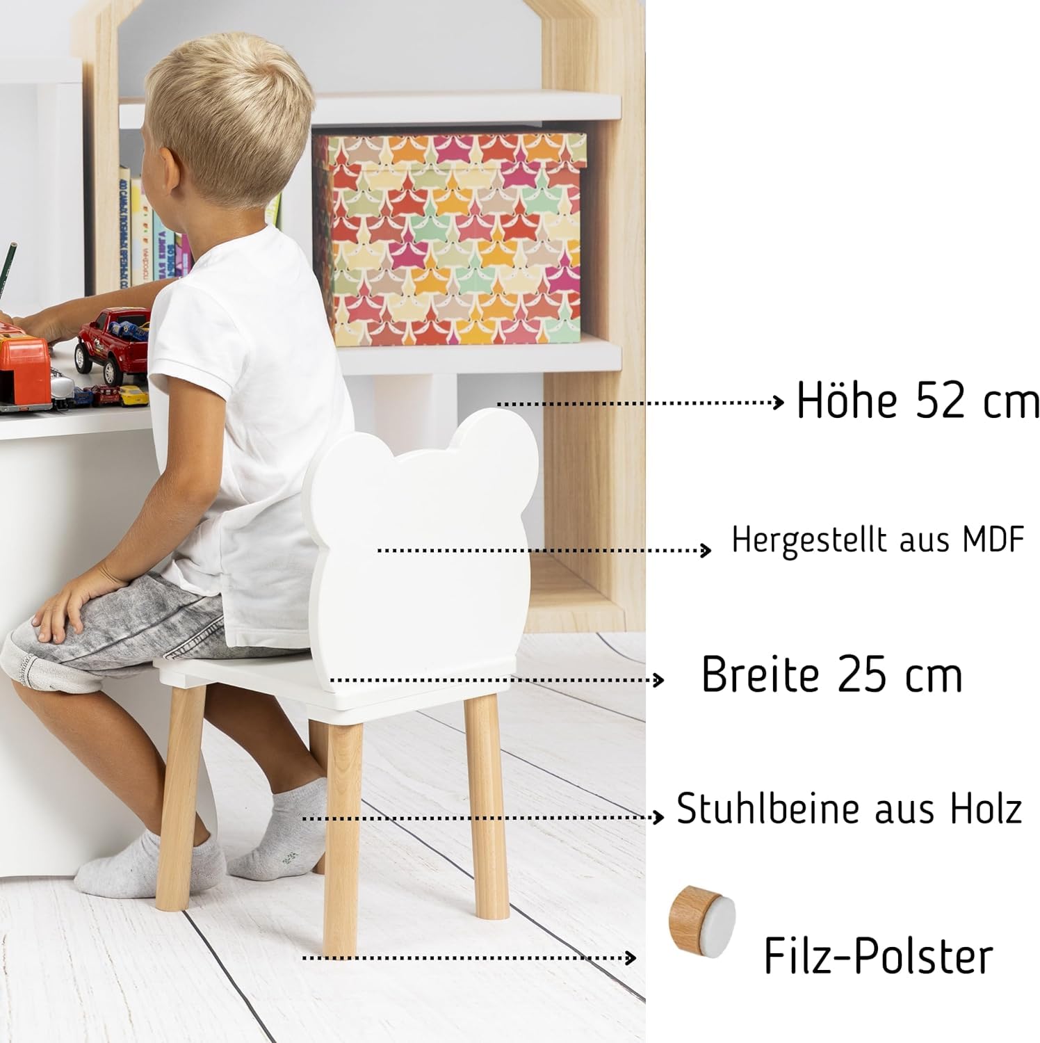 Sedia in legno per bambini con orso rosa Toddler Chair 2-7 anni